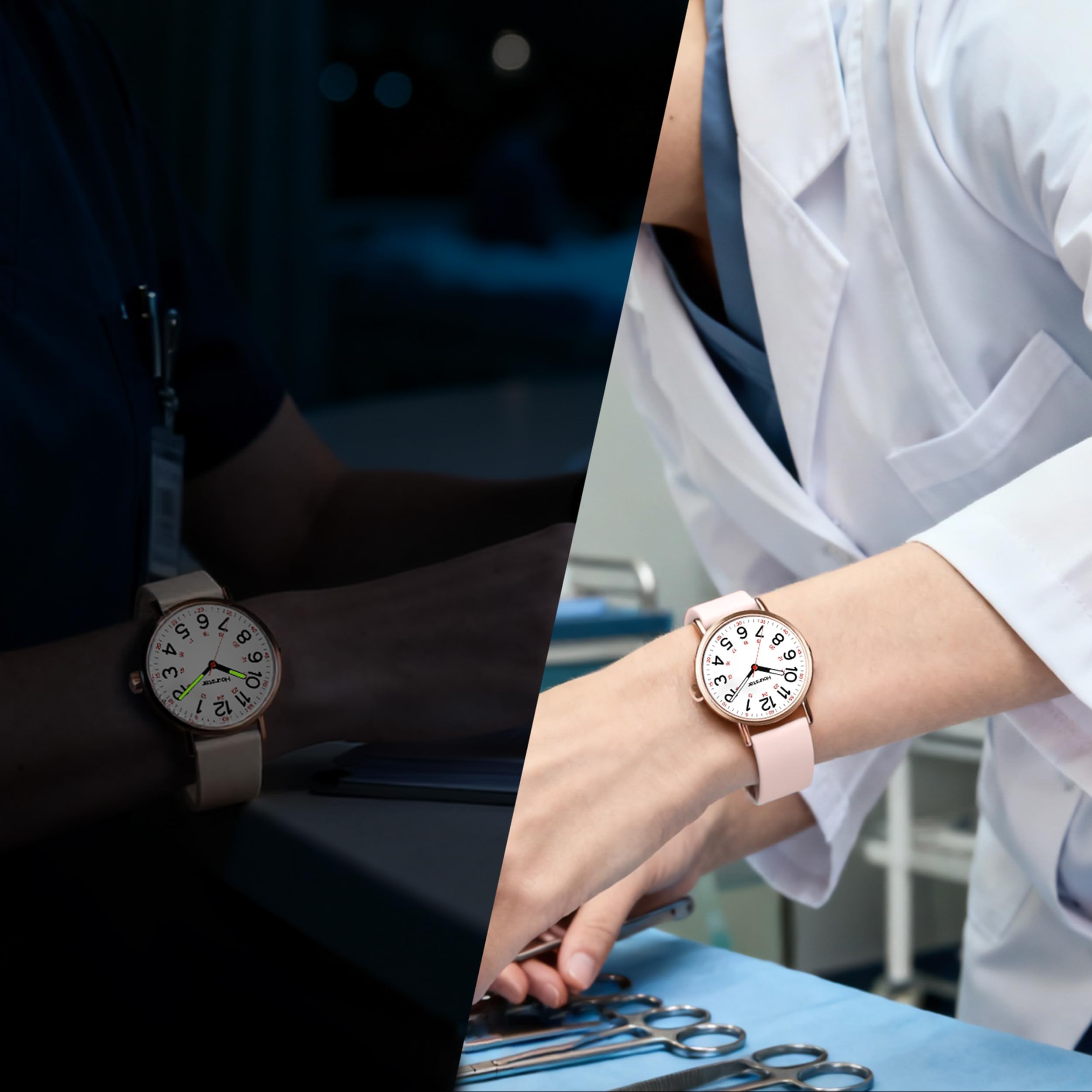 Women's Analog Nurse Watch with Second Hand for Nursing, 12/24 Time, Silicone Band, Easy Read