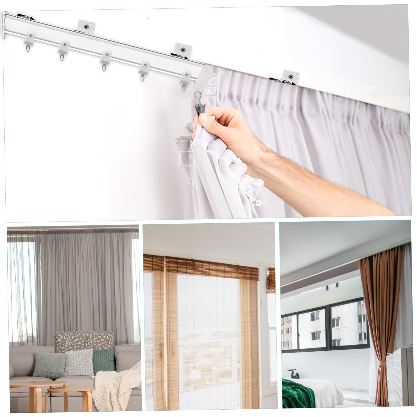 Rail de Rideau Flexible pour Mur Système de Fixation Rail Coulissant pour Séparation Rideaux Incurvés