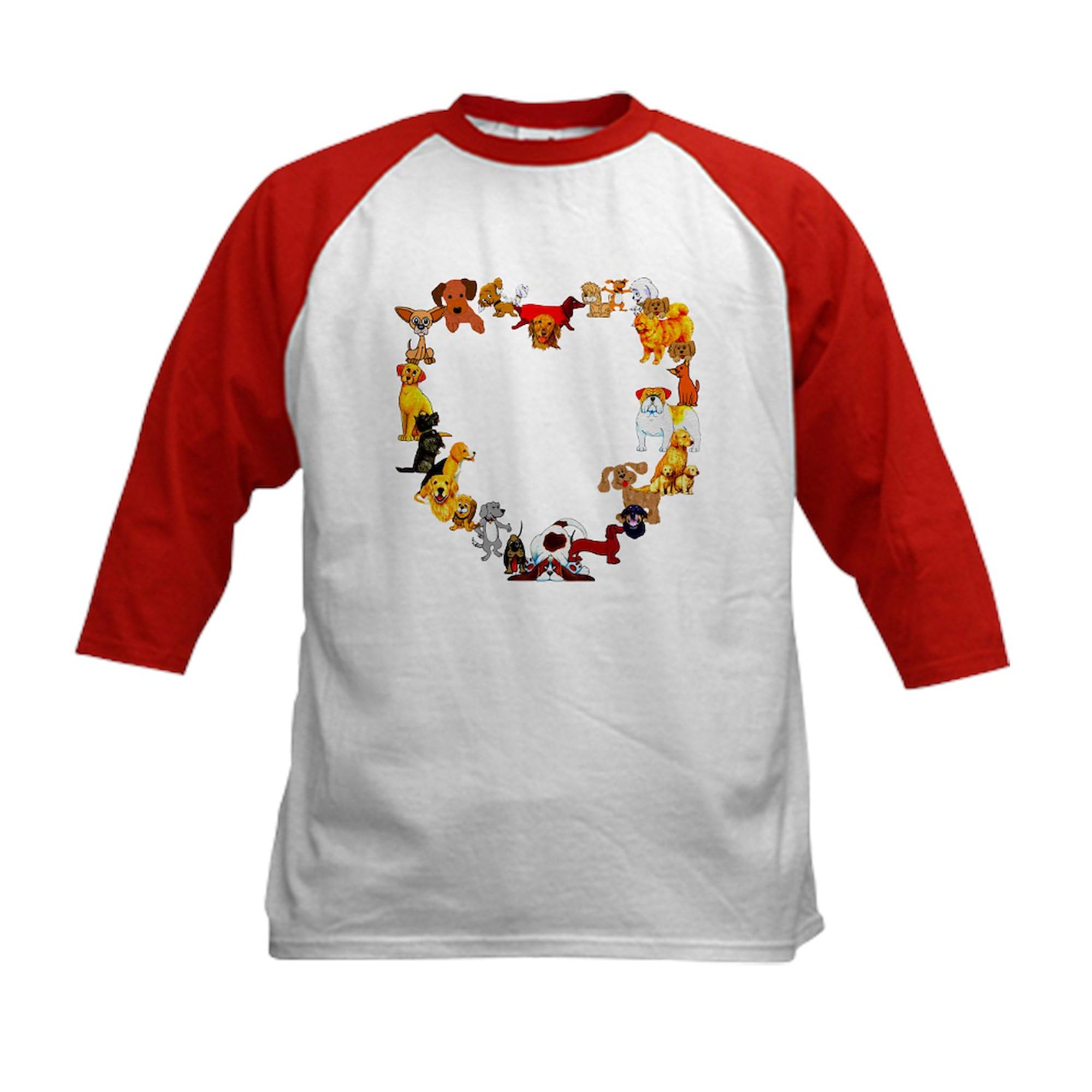 CafePress Dog Love Kids Baseball Jersey Kids Cotton Baseball Jersey, 3/4 Raglan Sleeve Shirt Red/White