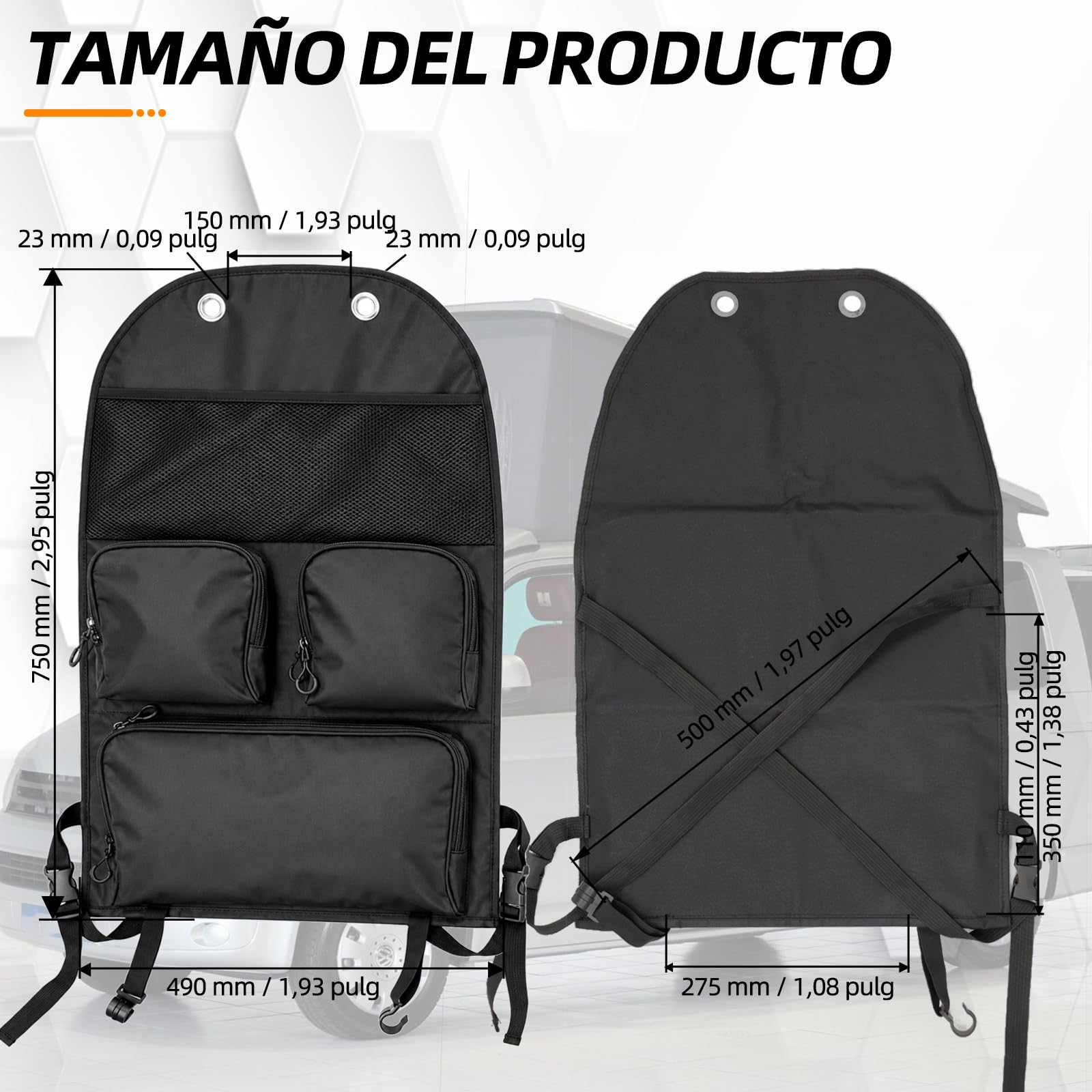 Organizador para asiento de coche, bolsa de almacenamiento con múltiples compartimentos, apto para Volkswagen T5, T6 y T6.1, impermeable y resistente a la humedad, ideal para camping y viajes