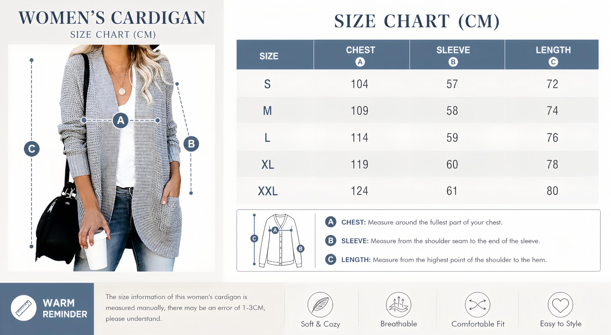 Cárdigan Punto Gofrado Mujer Abierto por Delante Manga Larga Punto Grueso y Suave Bolsillos Corte Relajado Estilo Boyfriend Ideal para Otoño y Uso Diario Informal.