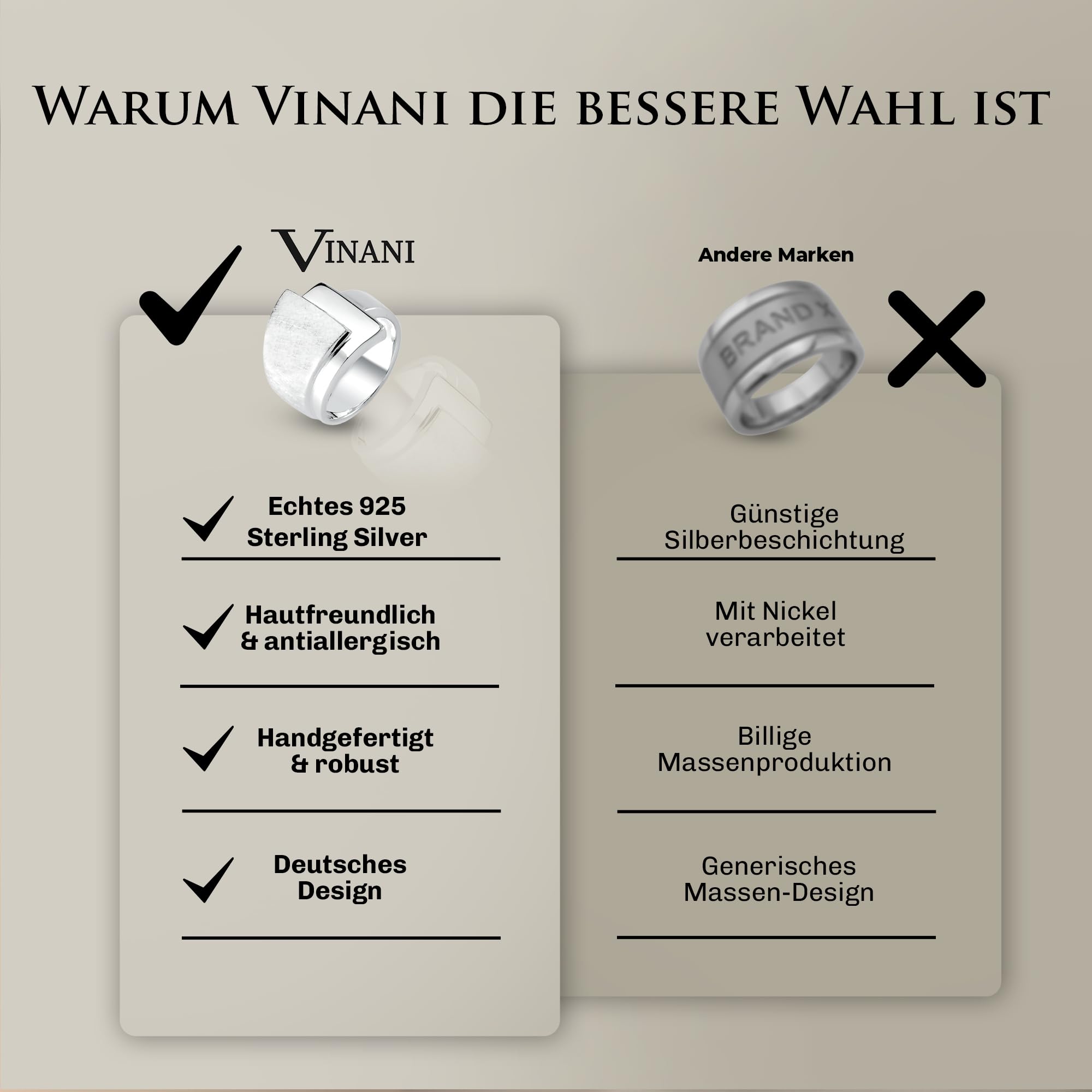Vinani Damenring, 925 Sterling Silber – Schichten-Design mit 3 Ebenen, gebürstet und poliert, breites massives Band, handgefertigter zeitloser Schmuck für Damen