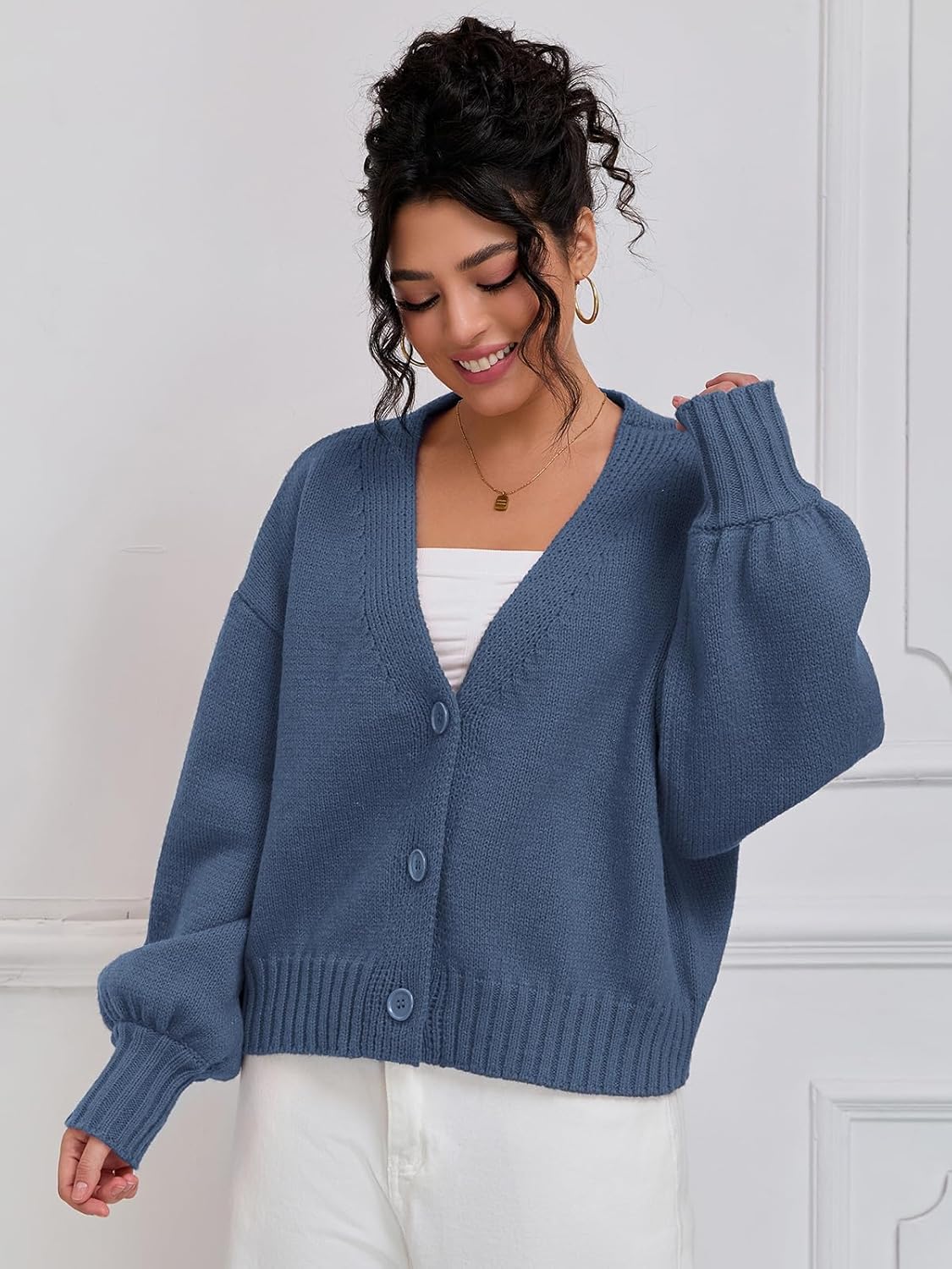 QIANXIZHAN Women's Chunky Cardigan Sweaters, V-Neck Knit Button Cropped Sweater Fall Fashion 2026 - Image 6