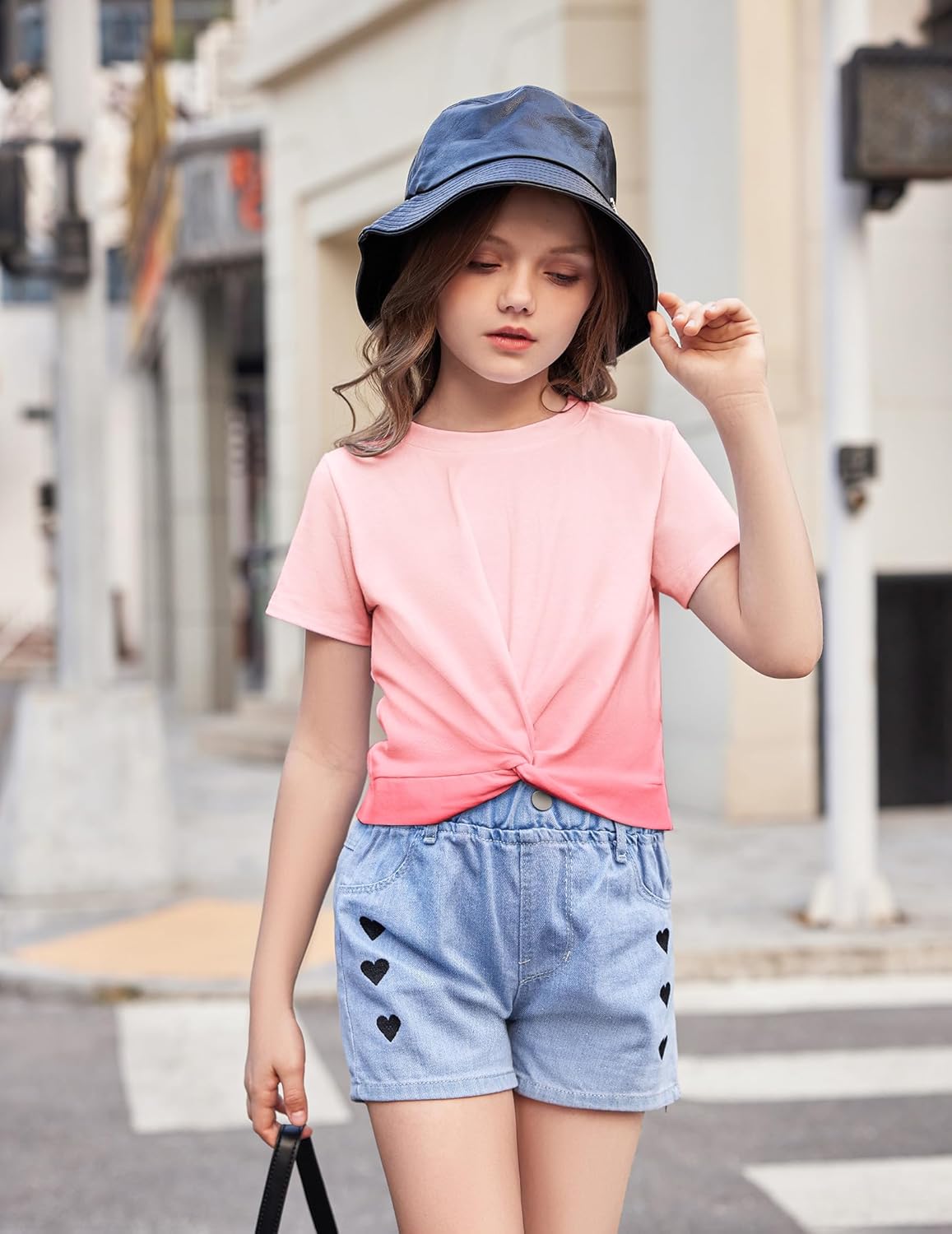 Arshiner Girls Casual Tie Dye Short-Sleeve T-Shirt Cute Print Summer Blouse for Girls Twist Front Tunic Tee Tops - Image 3