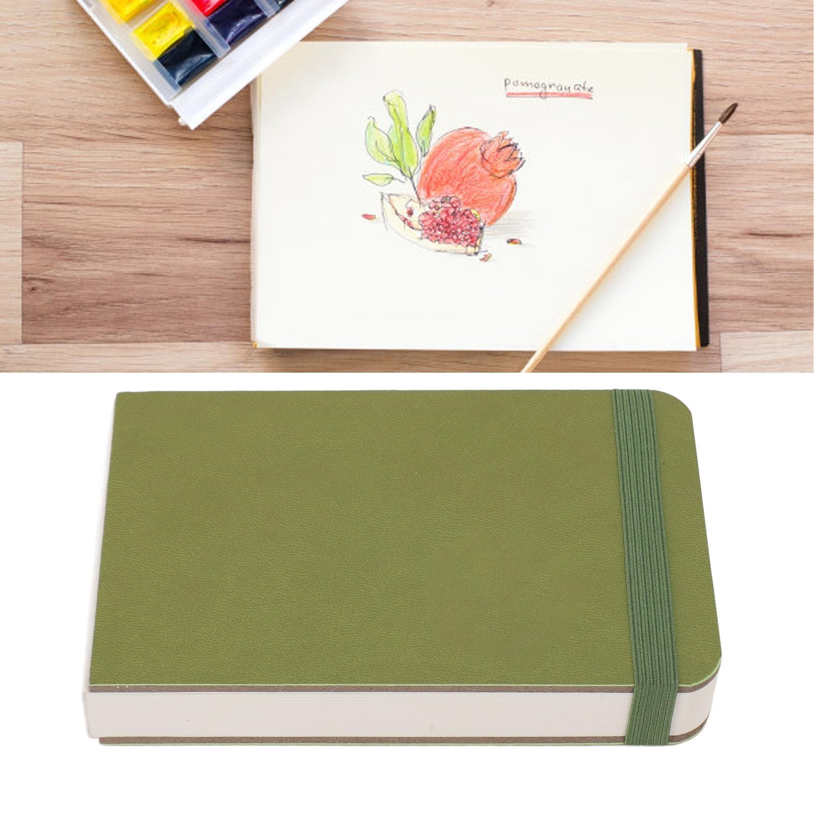 Szkicownik Akwarelowy, 30 Arkuszy, Twarda Oprawa, 14 x 9 cm, 300g/m², Zielony Notes do Rysowania, Malowania i Szkicowania