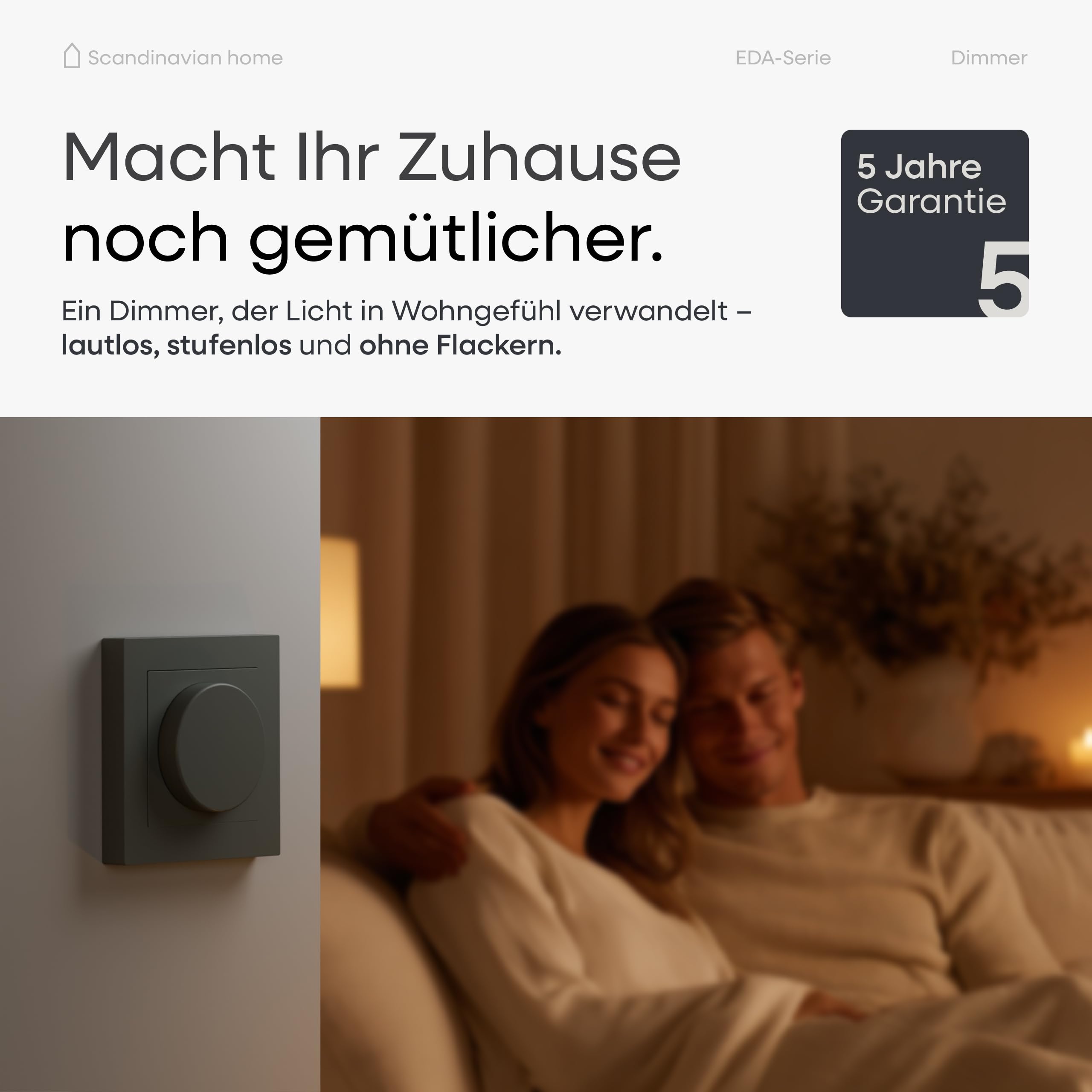 Scandinavian Home - Regulador de intensidad para lámparas LED de 3 a 300 W / VA – Interruptor universal con sección de fase, medida estándar 55, regulador de intensidad LED empotrable, 230 V
