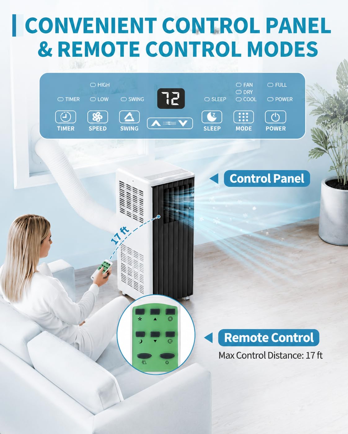 Aire acondicionado móvil, 14.000 BTU, refrigeración, deshumidificador y ventilador, 3 en 1, enfriamiento rápido para habitaciones de hasta 750 pies cuadrados, incluido el conjunto de ventanas y