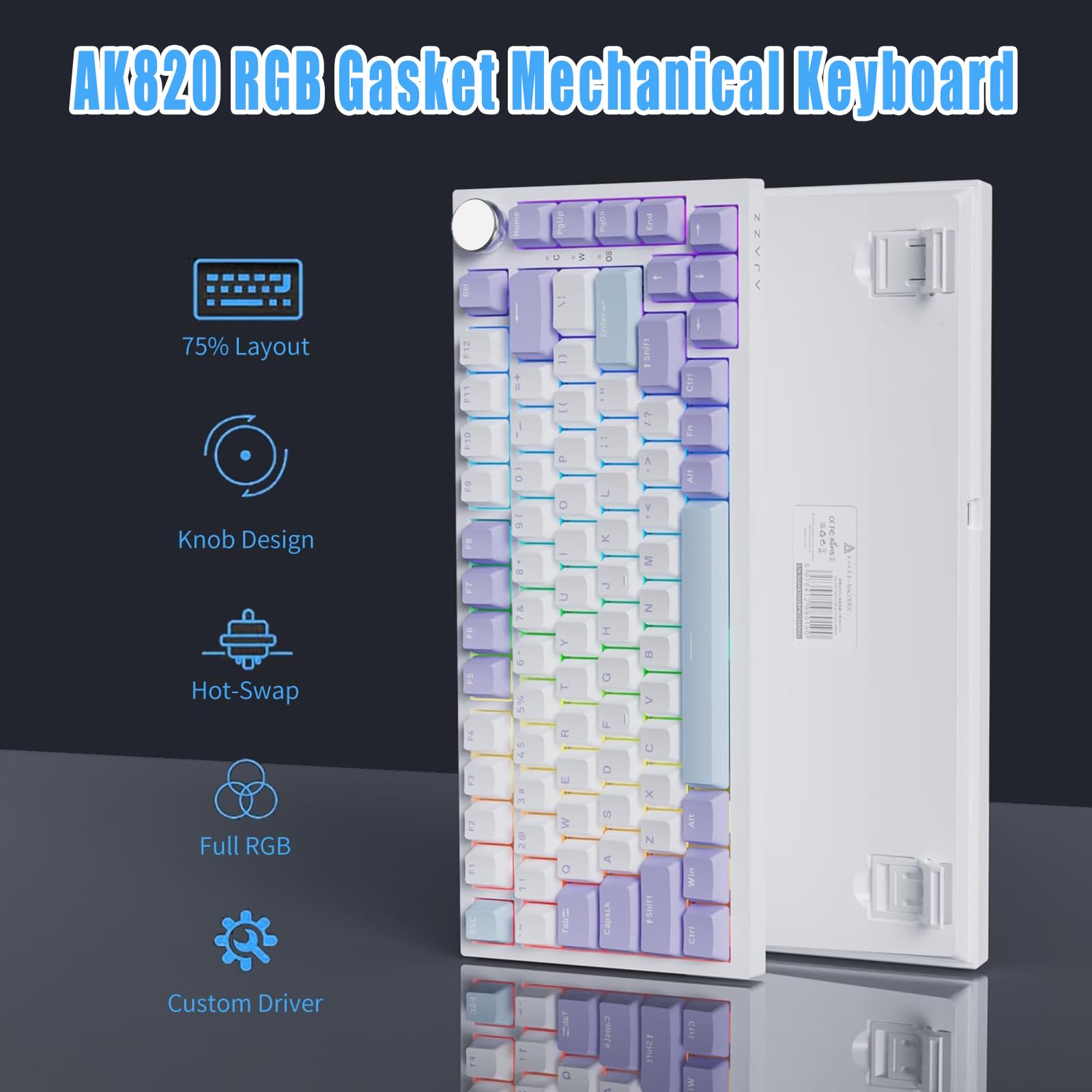 Amazon.com: AJAZZ AK820 75% Wired RGB Gasket Mechanical Keyboard