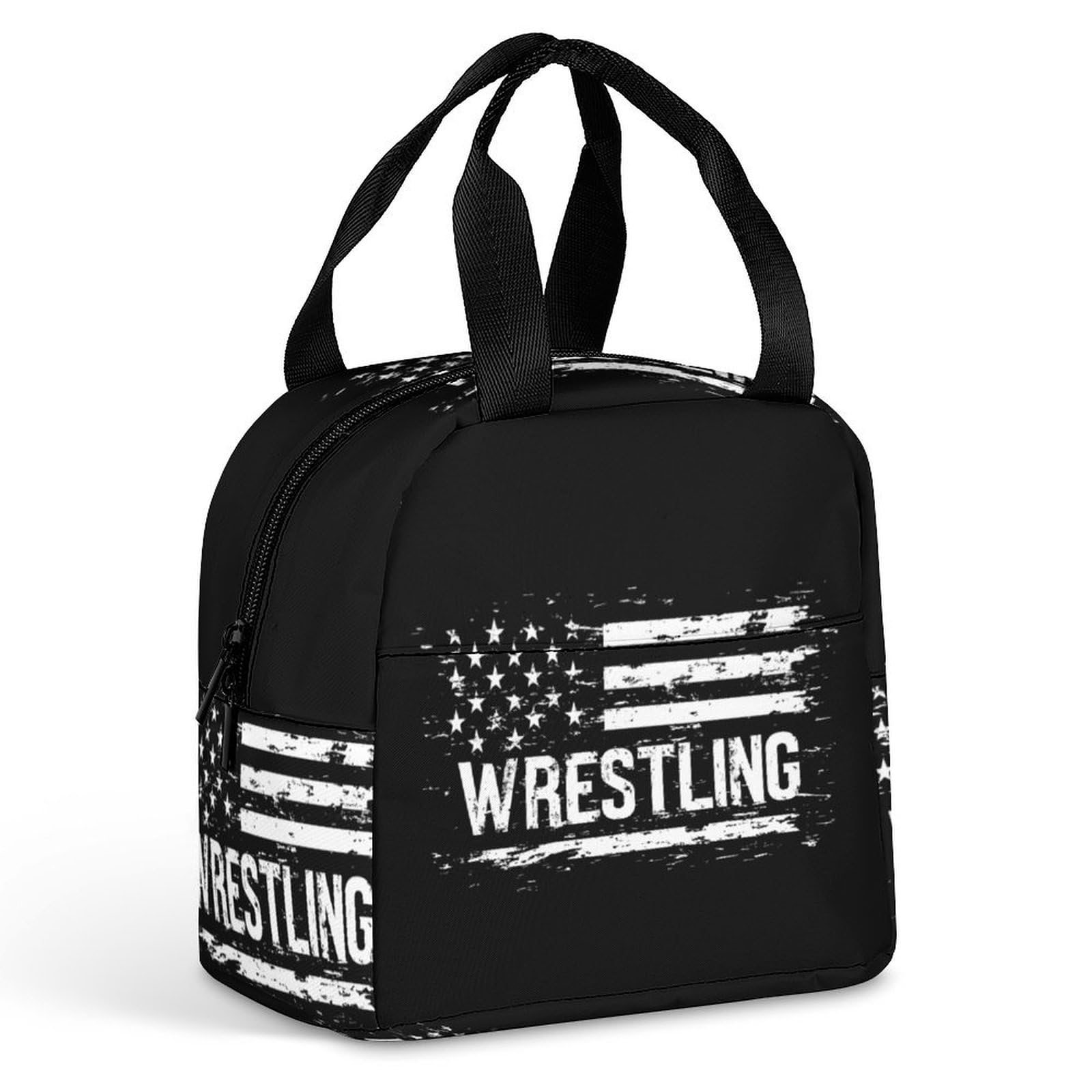 U.S.A Flag Wrestling Lunch Box Bag Tote Leakproof Reusable Insulated Lunchbox Containers Office Picnic
