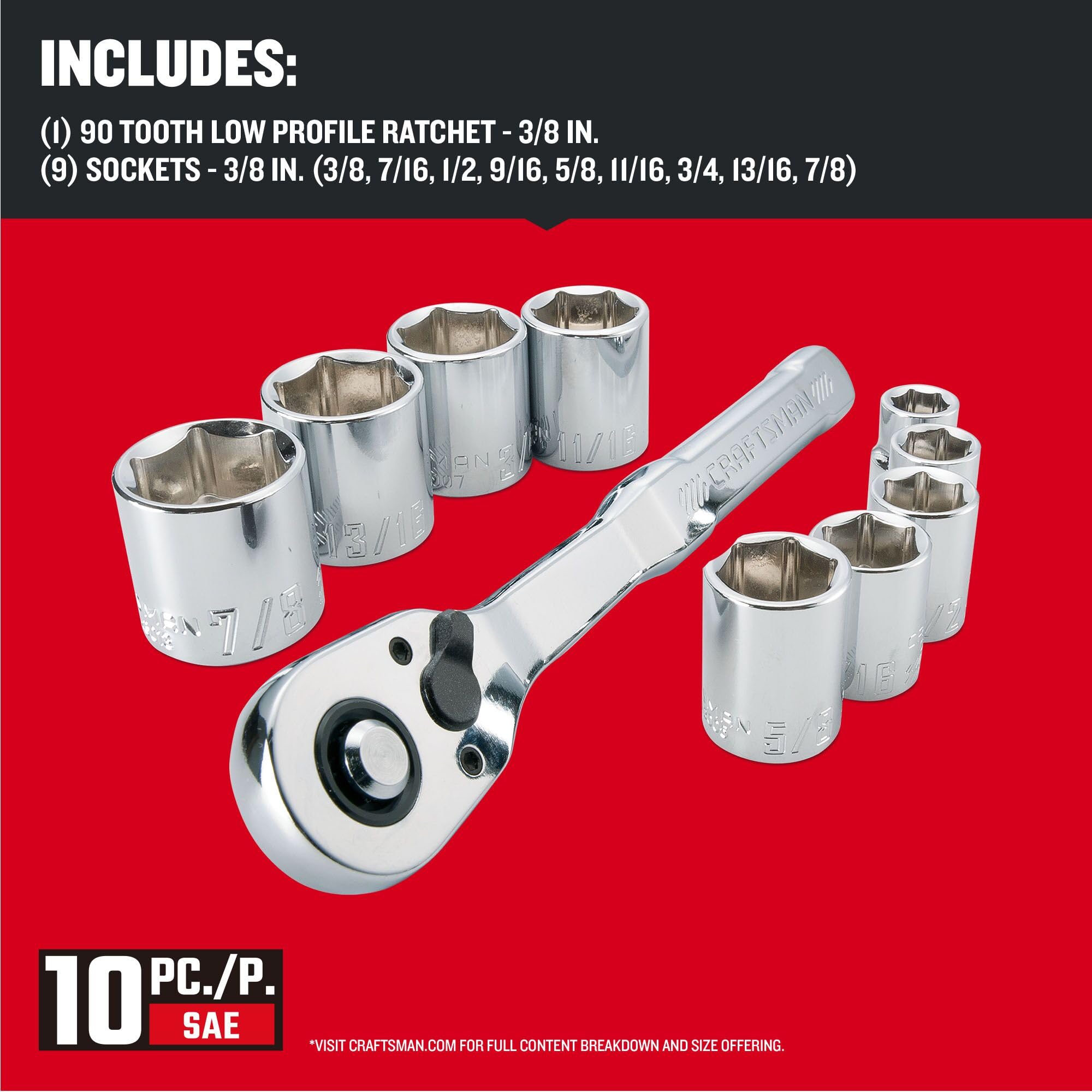 CRAFTSMAN Mechanics Tool Set - 10 Pc Ratchet & Sockets -3 CRAFTSMAN Mechanics Tool Set - 10 Pc Ratchet & Sockets -3