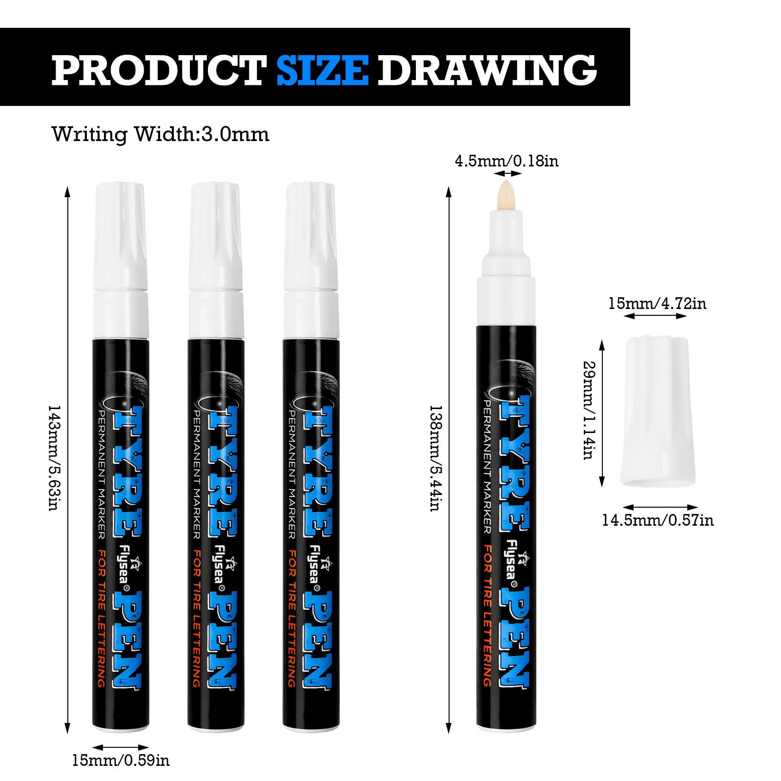 3 Stylos Blancs Pour Pneus De Voiture, Imperméables, Grande