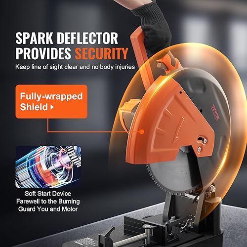 Miniatura 5 de Sierra de corte VEVOR, sierra de corte con diámetro de hoja de 14"355mm, máquina de corte de acero de 2800W 1200RPM, sierra de corte seca ajustable