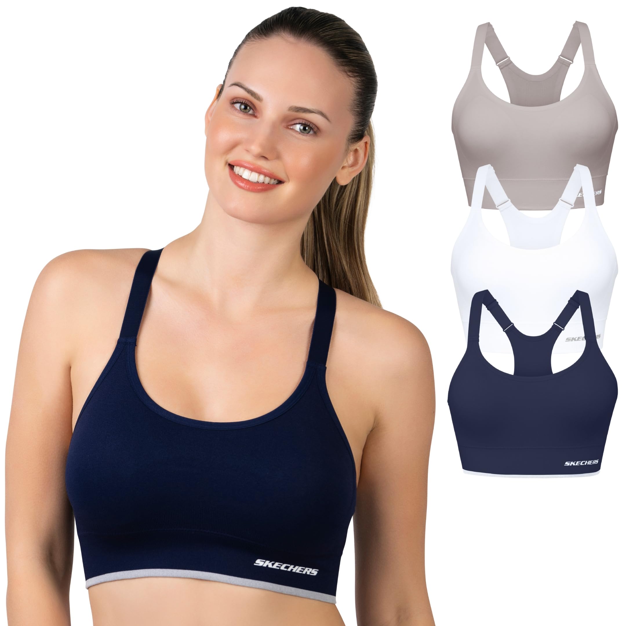 Skechers Sostén Deportivo para Mujer, Paquete de 3 Unidades, sostén Deportivo, Espalda Cruzada, Abertura de Cerradura, Paquete múltiple de Yoga atlético