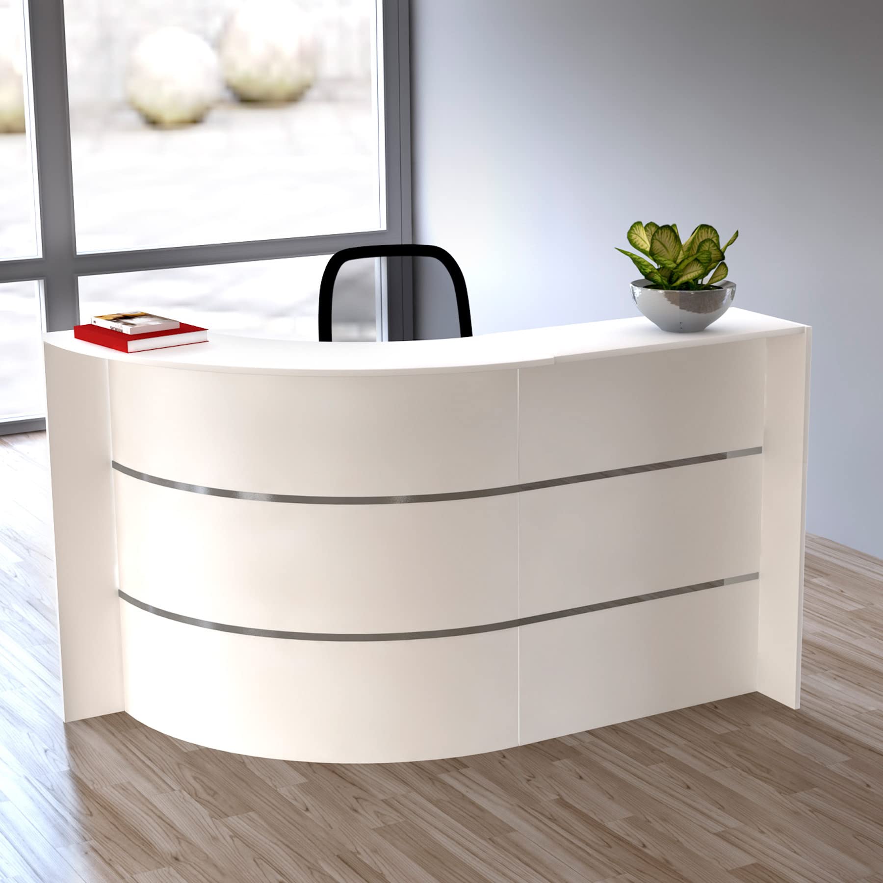 Schrank & Stuhl L-Bogentheke Surround - Beratungstheke für den Empfangsbereich, 112 x 175 x 95 cm (HxBxT), Weiß