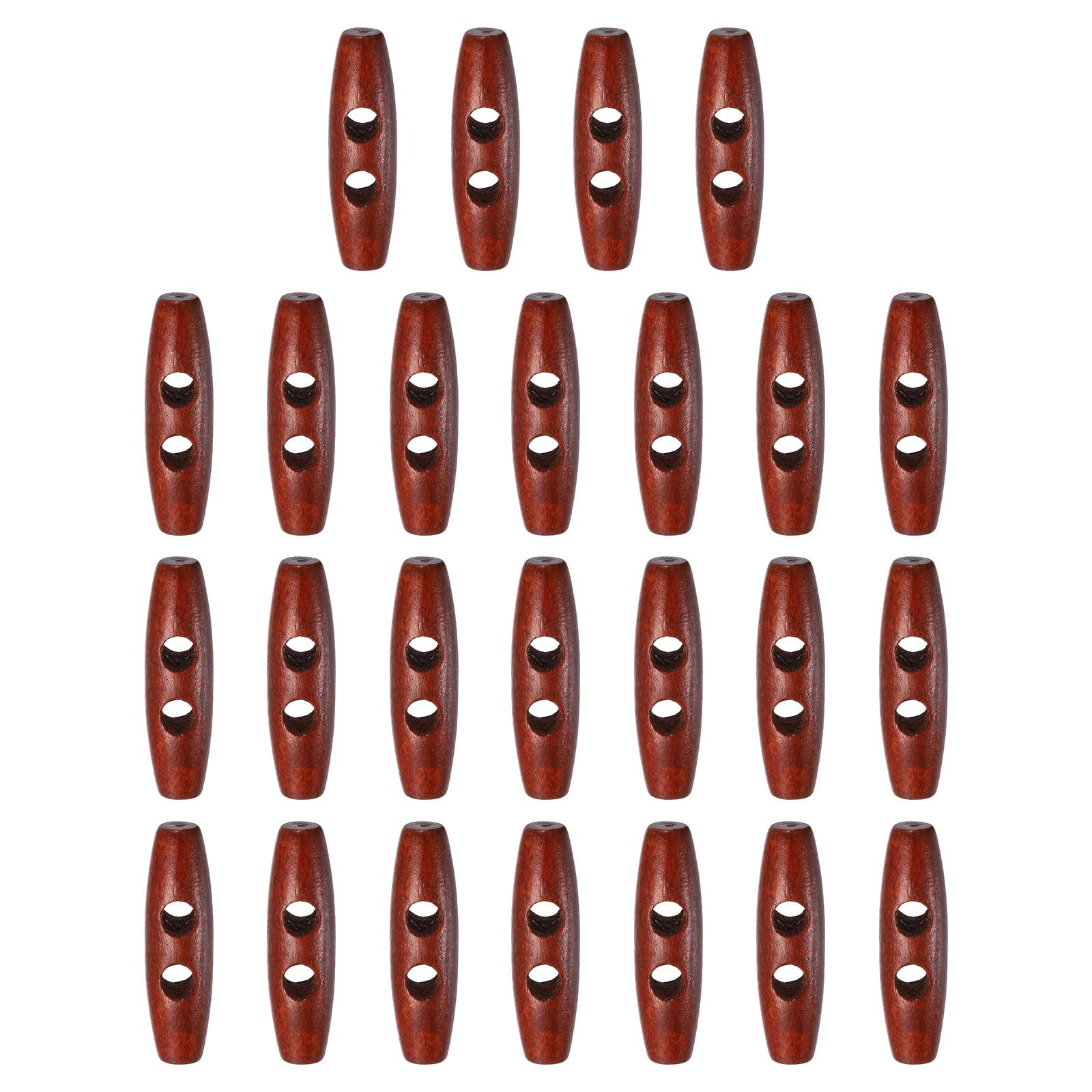 sourcing map 25pcs Wooden Toggle Buttons 45mm / 1.8" Double Hole Wood Olive Horn Sewing Buttons for Coat Sweaters Clothing DIY Craft, Red Coffee — image 1