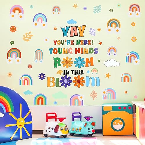 Miniatura 7 de Calcomanías de pared inspiradoras con frase motivacional, calcomanías de pared coloridas con flores de Rianbow, calcomanías de pared con letras