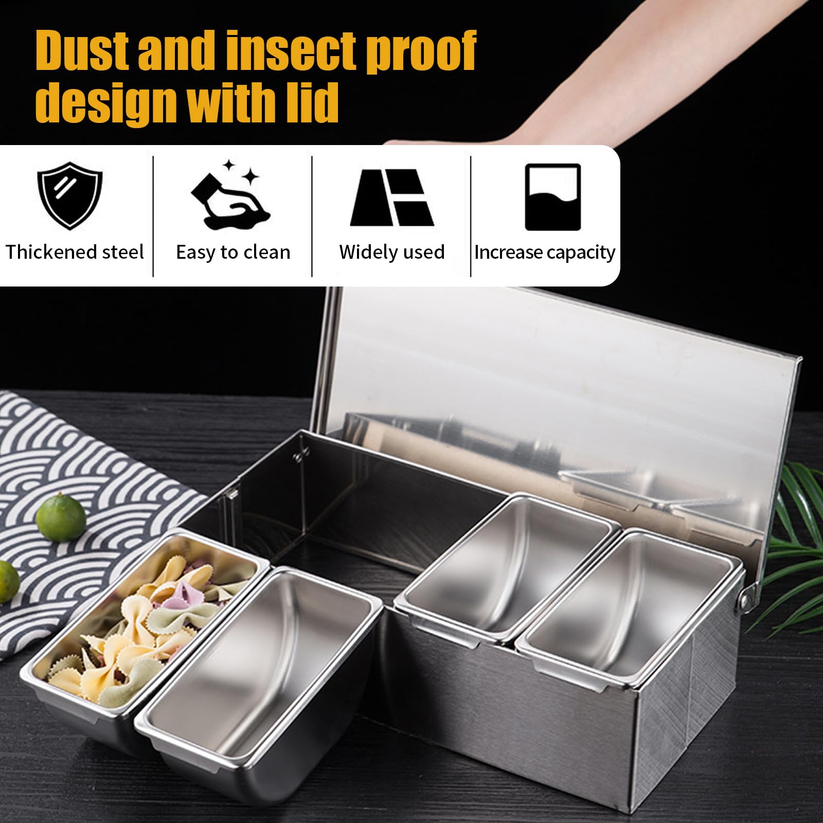 Caja de ingredientes para múltiples especias, recipiente de acero inoxidable con tapa, recipiente para ingredientes, bar para gastro, recipiente para barbacoa, accesorios para pizza, estación