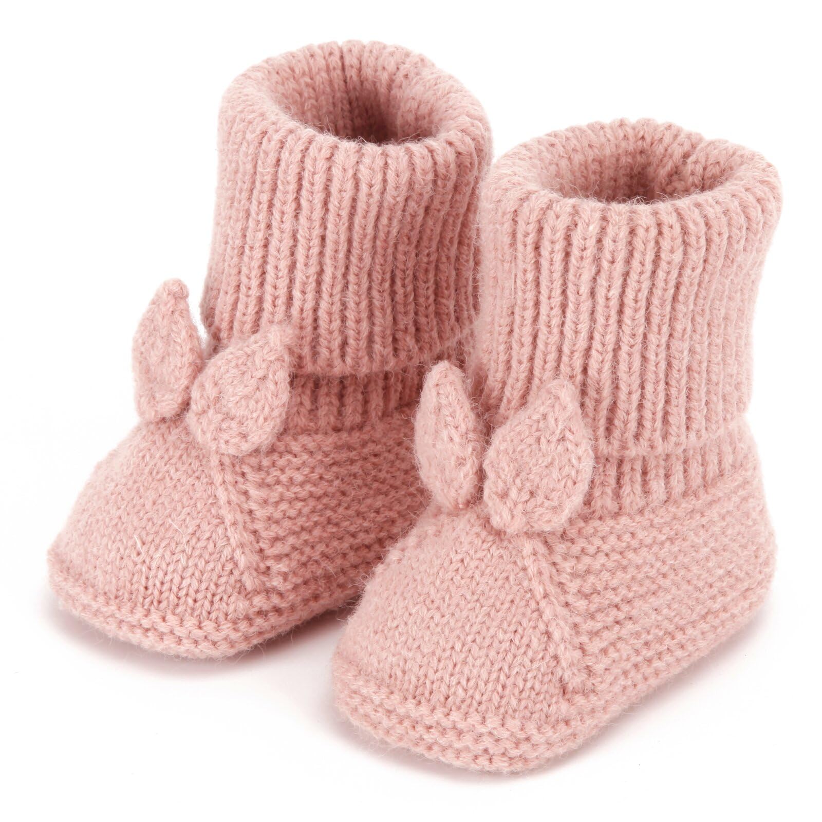 Loyfoky Baby Girl Shoes Pink Newborn Babe Boots First Walkers Warm Knit Crib Shoes Sock Booties for Boys Girls 0-3 Months