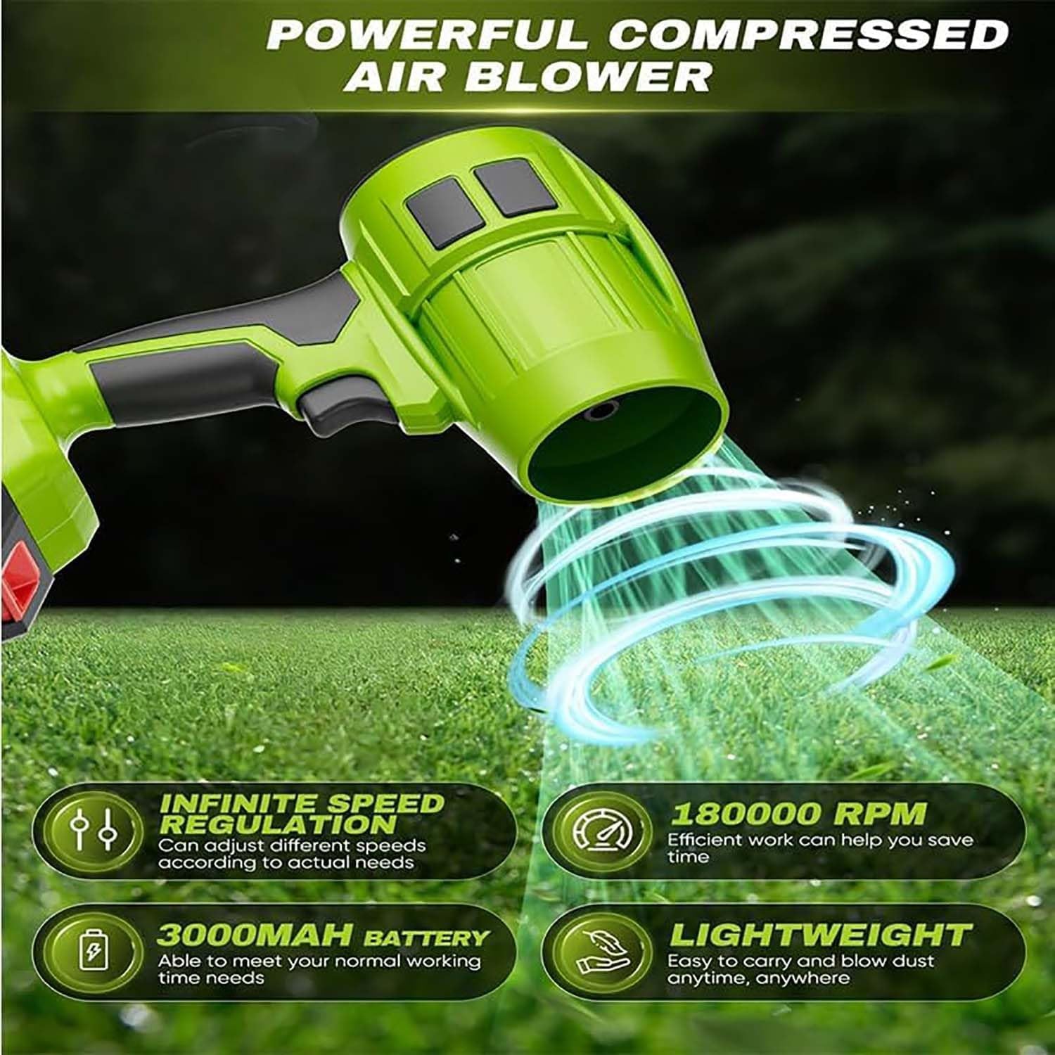 Seese Pro - Soplador Ultraligero y Potente, Soplador de Hojas inalámbrico con batería,Plumero Turbo Inalámbrico De Alta Potencia, (2 Battery)