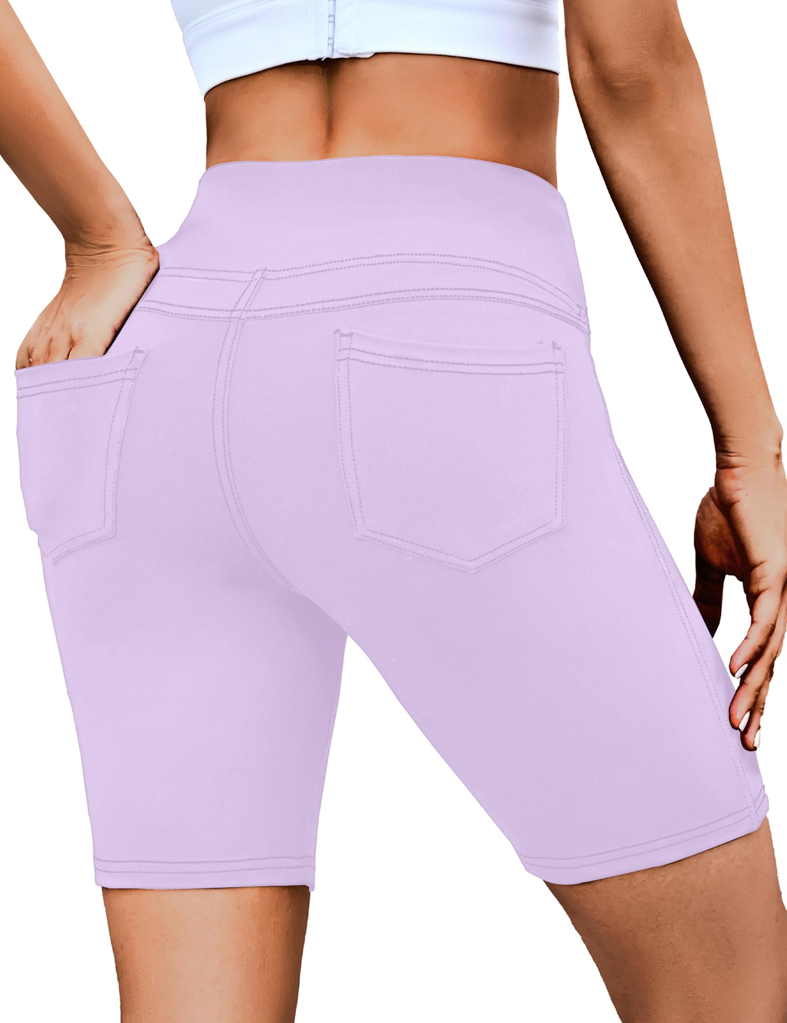 VOOVEEYA 5"/8" High Waisted Yoga Biker Shorts with Pockets for Women - Butt Lifting Workout Spandex Booty Gym Shorts