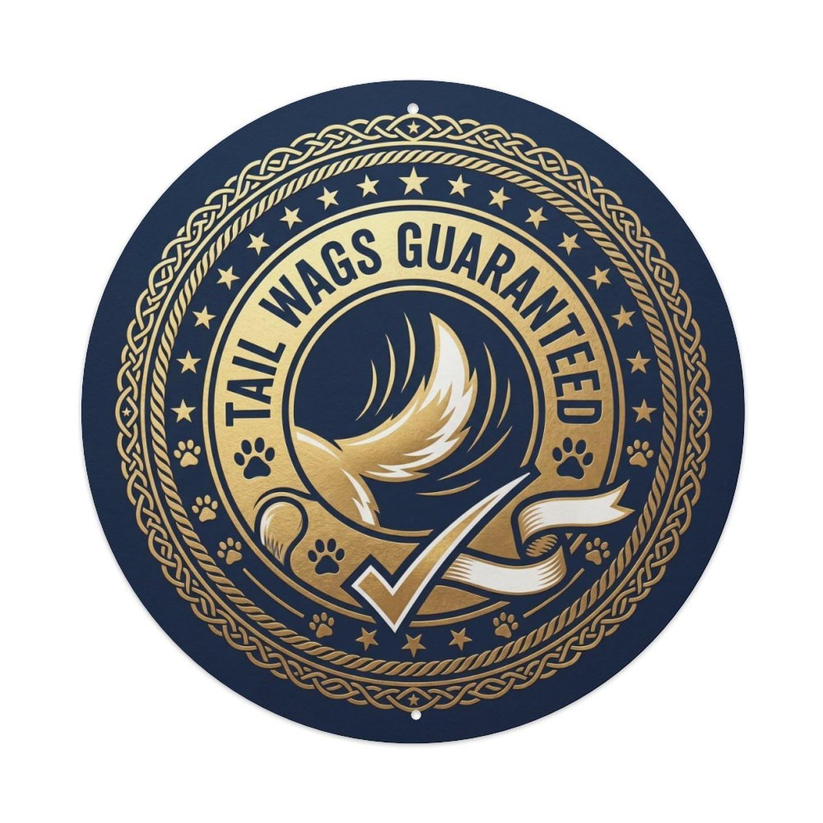 Vintage Tail Wags Guaranteed Happiness Promise Metal Tin Sign Plaque Wall Decor for Cafe, Club, Garden Round Metal Poster 8x8Inch