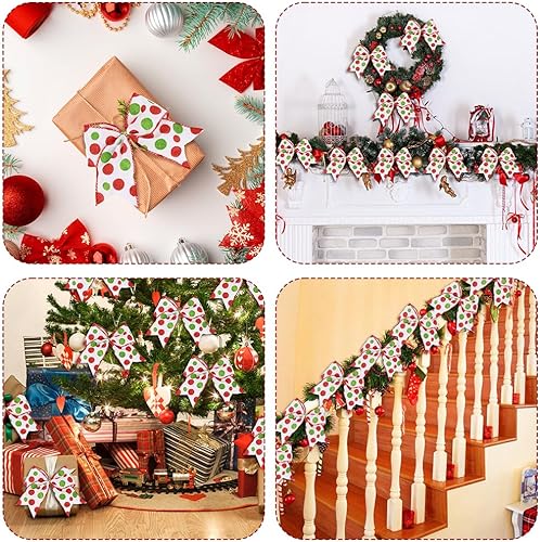 Miniatura 5 de 12 lazos de Navidad para decoración de 6.3 pulgadas, lazos grandes de corona de Navidad, lazos de árbol de Navidad rojo y verde, lazos de punto con