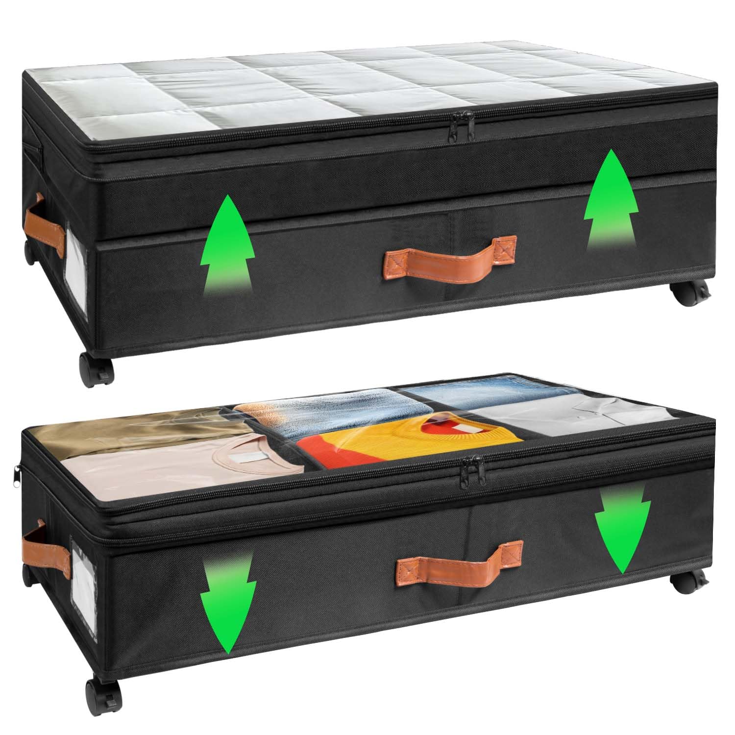 ZHITTHOME 2Pack Under Bed Storage with Wheels, Scalable Under Bed Shoe Storage Containers, Clothes Organizer & Bedroom Furniture Organizers,Foldable Home Storage Bins for Bedroom Organization