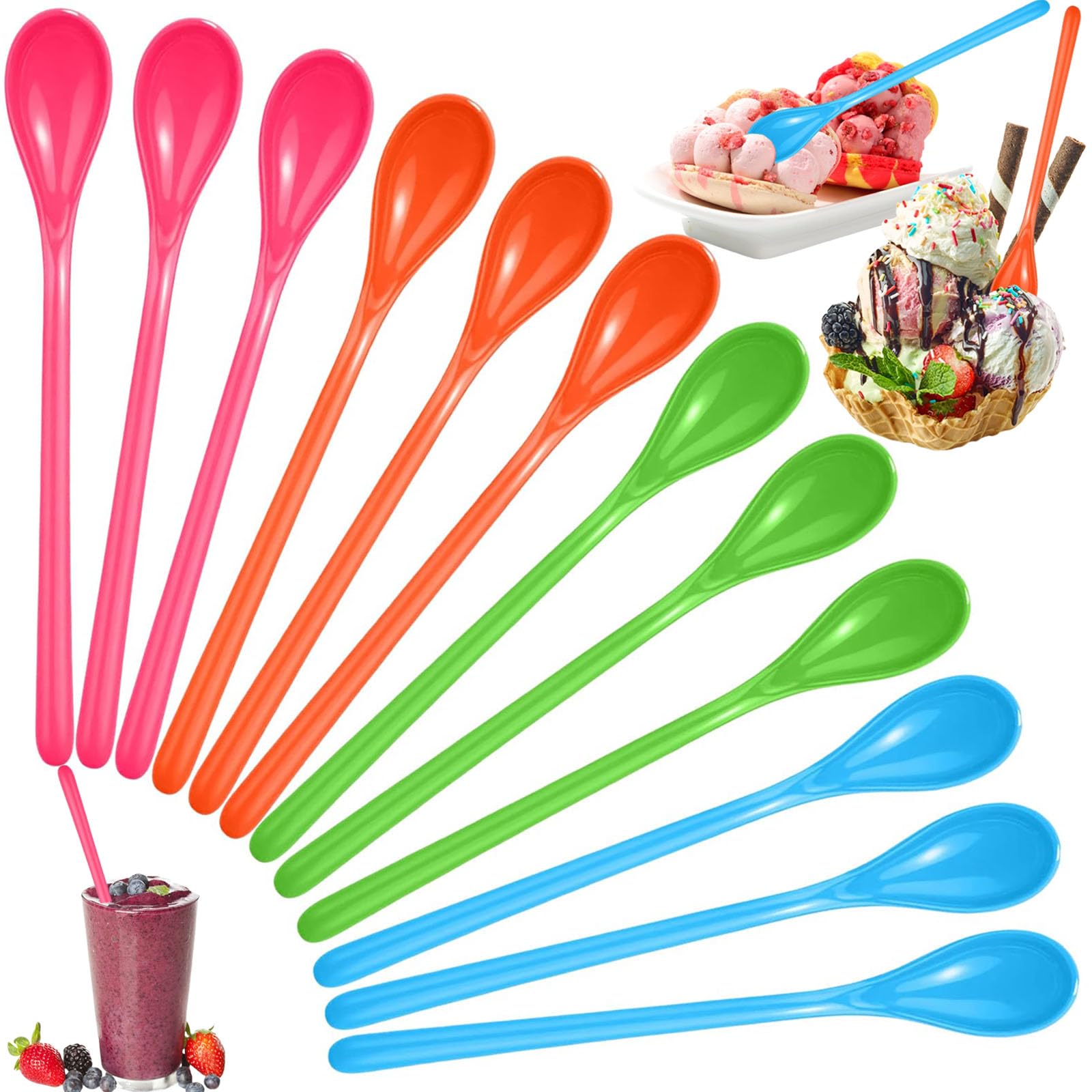 12 cucharas de huevo, cucharas de plástico para huevos, cucharas largas de plástico, cucharas largas de helado, cucharas largas de yogur, para cocina, café, bebidas, huevos, helado, yogur, 12 unidades