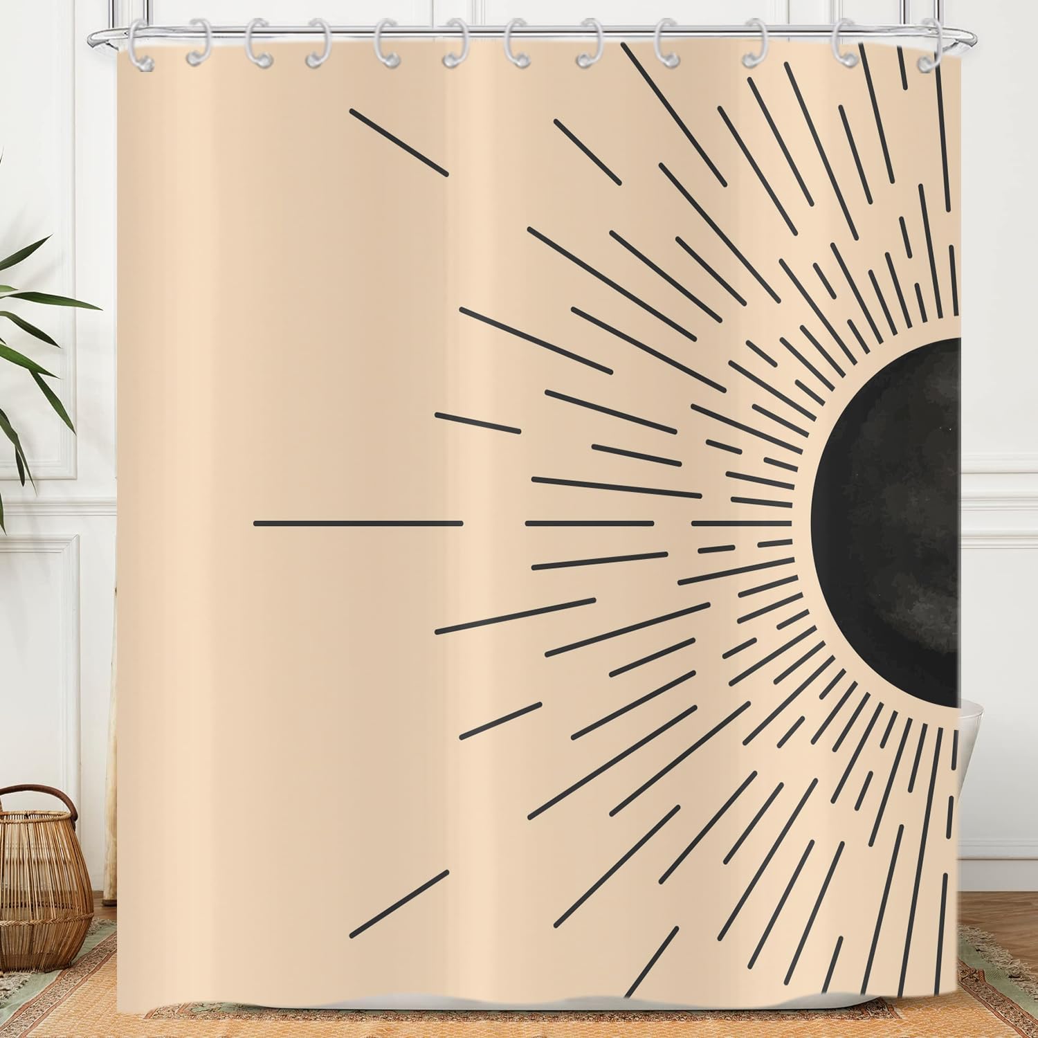 Hnmdmyi Boho Shower Curtain 180x220, Mid Century Abstract Sun Modern Minimalist Aesthetic Vintage Art Bathroom Shower Curtains Waterproof Polyester Fabric Washable Bath Curtains with Hooks — image 1