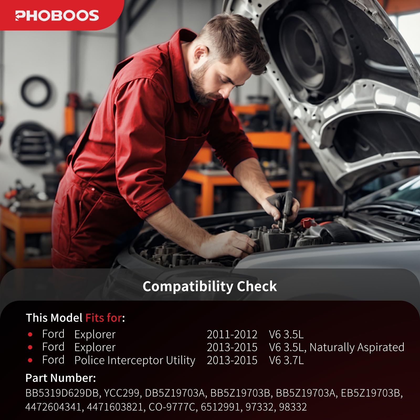 PHOBOOS Sprężarka klimatyzacji ze sprzęgłem kompatybilna z Ford Explorer 2011-2015, Ford Police Interceptor Utility 2013-2015, V6 3,5 l/3,7 l, szybkie chłodzenie, niski poziom hałasu, łatwa instalacja