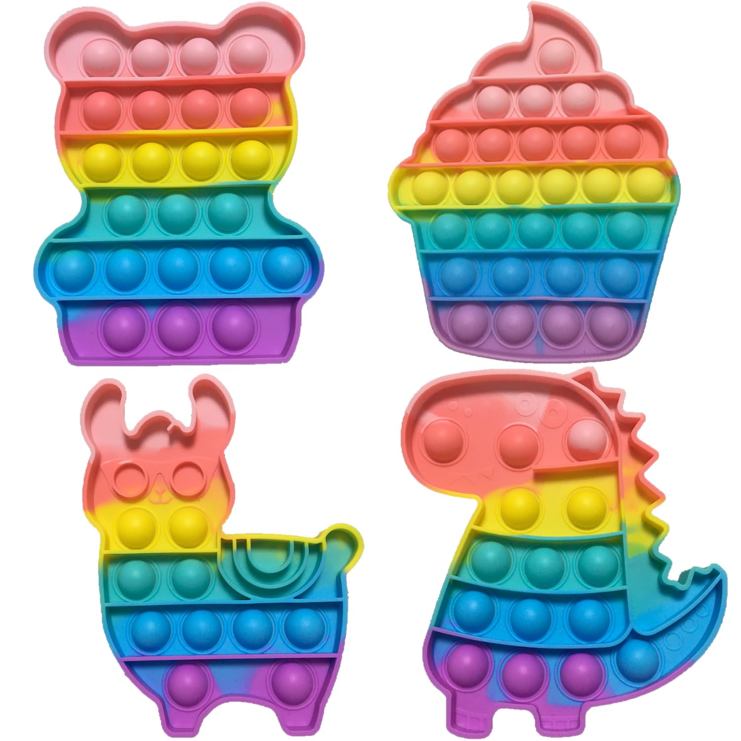 4PCS Pop Bubble Fidget Zabawki Zestaw, Push Rainbow Poppet Sensory Fidget zabawka, Dinozaur, Niedźwiedź, Alpaka, Lody niepokój Stres Relief, Favors Torby Filler Prezent dla dzieci Dorosłych