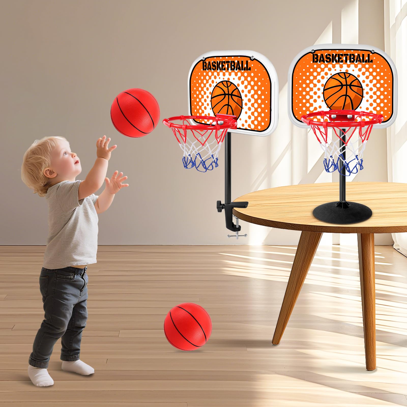 Indoor Basketball Hoop,Mini Tabletop Basketball Hoop Set with Two Balls, Mini Hoops for Desk Table Bed Office Bedroom Basketball Toys for Kids and