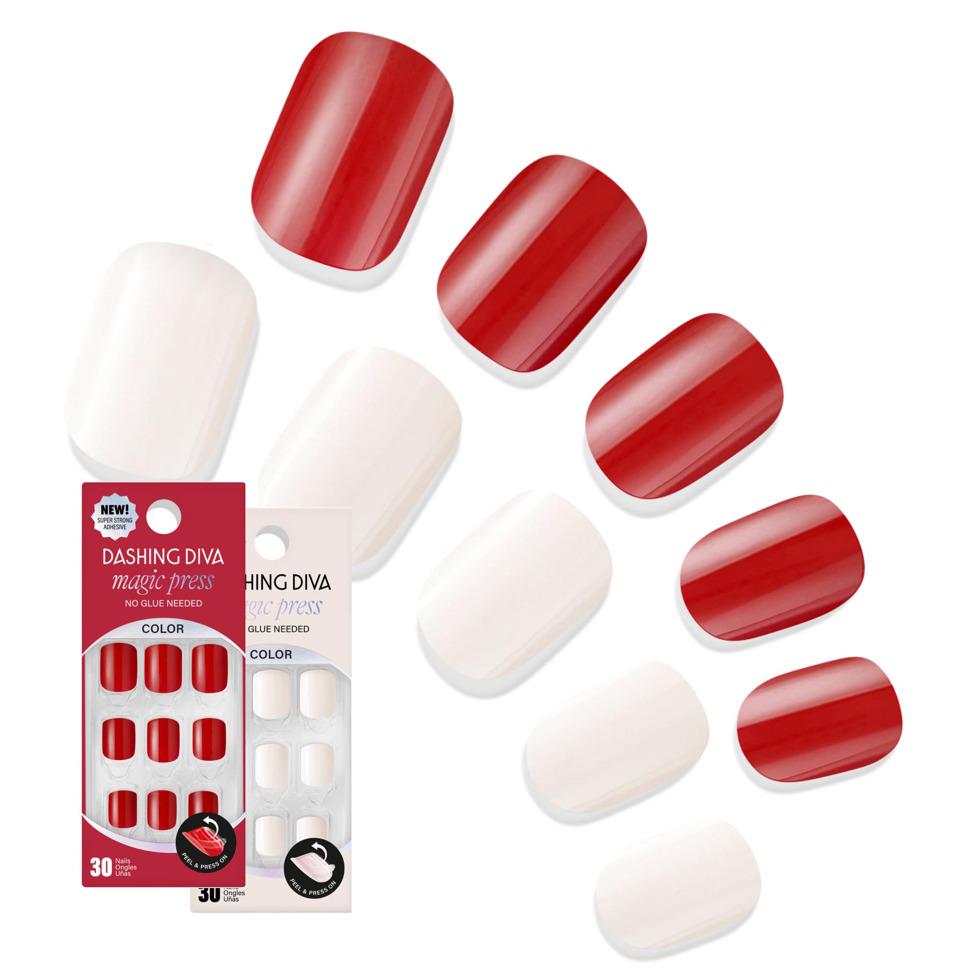 Dashing Diva Magic Press Nail Bundle - White Chocolate Cherries Collection- Short Square Press On Nails - Cherry Popsicle & Coconut Milk - Long Lasting Gel - Lasts Up to 7 Days - 2 Sets