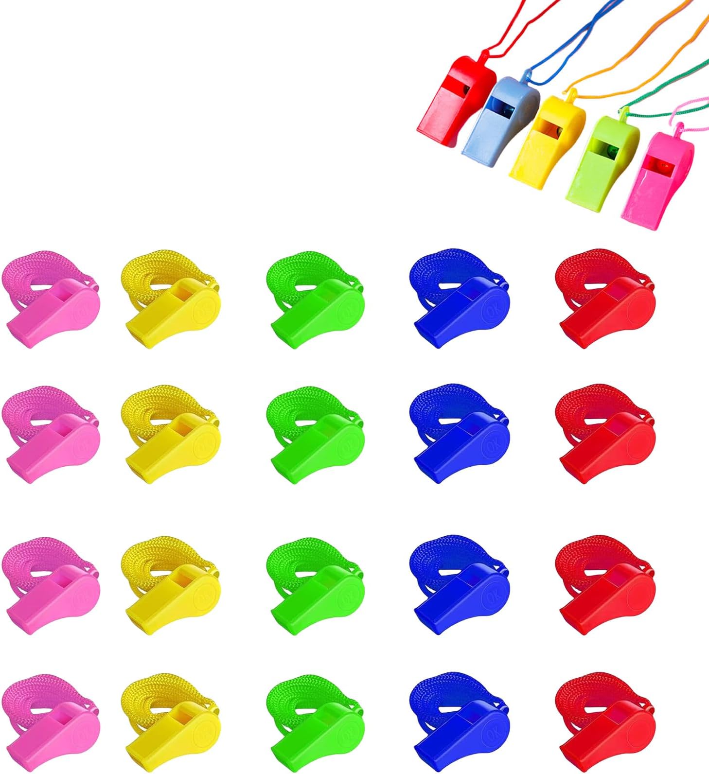 AJUNLKVDR Pack of 20 Children's Whistles, Sports Whistles with Lanyard, Whistle Referee Football, Whistles Plastic Sports Whistles, Cheering Whistle Set, Sports Whistles Lanyard Whistle