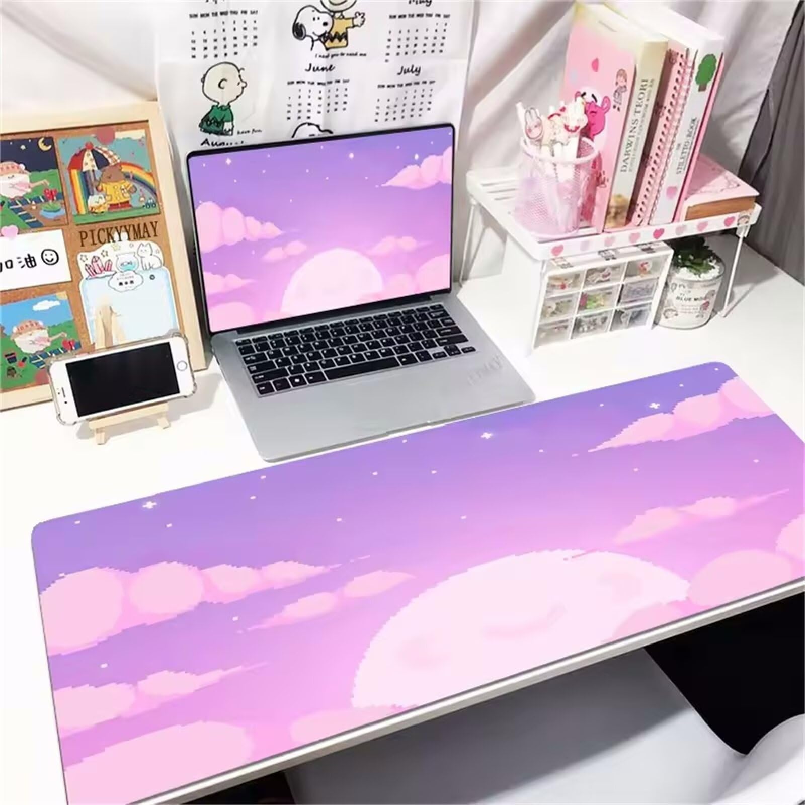 Alfombrilla Ratón XXL de Gran Tamaño Nube de Luna de Dibujos Animados 1000x500x2mm Mouse Pad Antideslizante,Mejora La Precisión Y La Velocidad,Accesorio Gamer decoración Escritorio