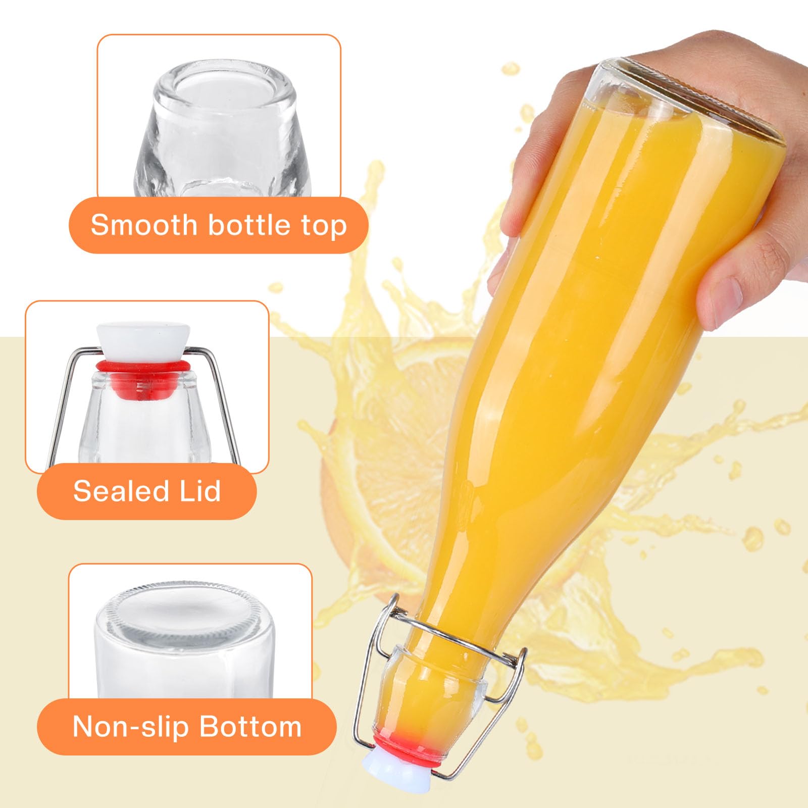 Zanfqvo 6 Botellas Cristal 500ml con Tapón Hermético, Botella Vidrio, Botella de Cristal Transparente Hermética para Bebidas, Cerveza, Aceite, Vinagre, Agua — view 3
