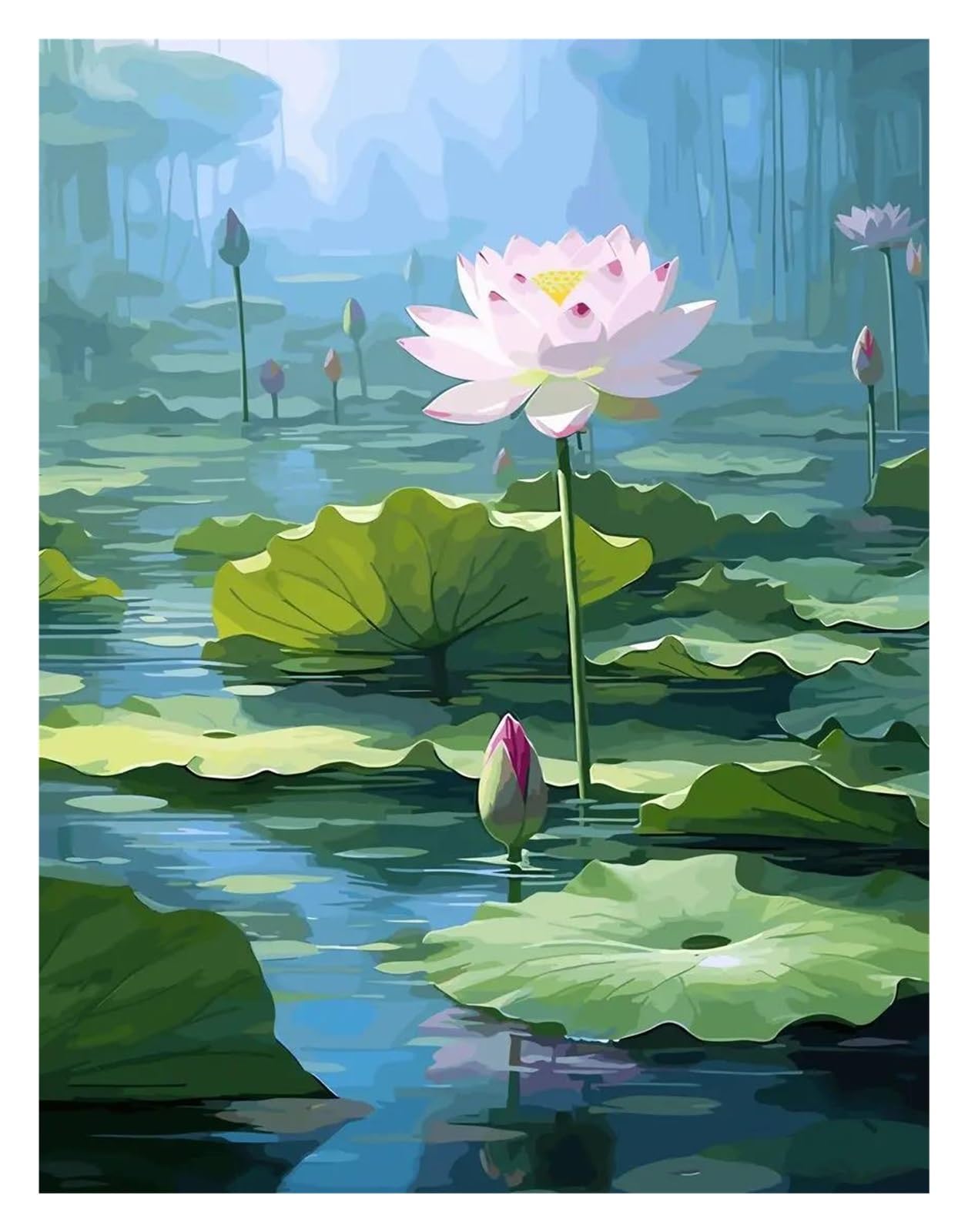 Tableau moderne fleur de lotus pour raviver un mur blanc de salon de 50x70cm