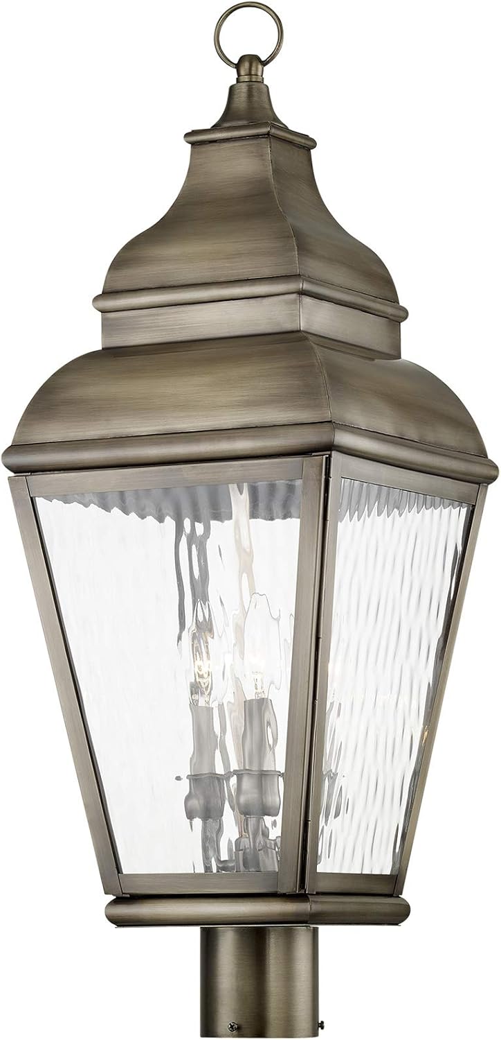 One-Day Sale: Up to 50% Off Livex Lighting 2606-29 Exeter 3-Light Outdoor Post Head, Vintage Pewter