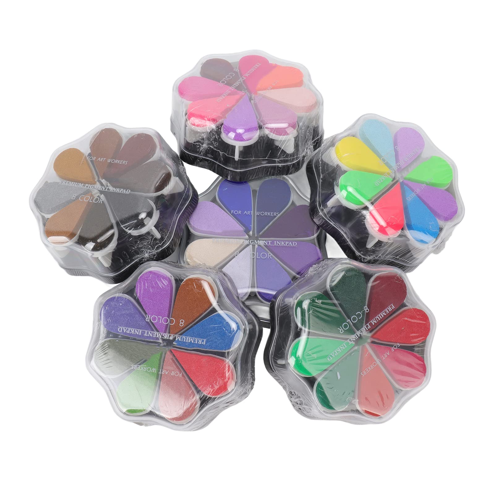 Juego de 6 almohadillas de tinta lavables, almohadilla para sellos en forma de pétalo con 8 colores vibrantes, tinta a base de agua de secado lento para sellos de goma,
