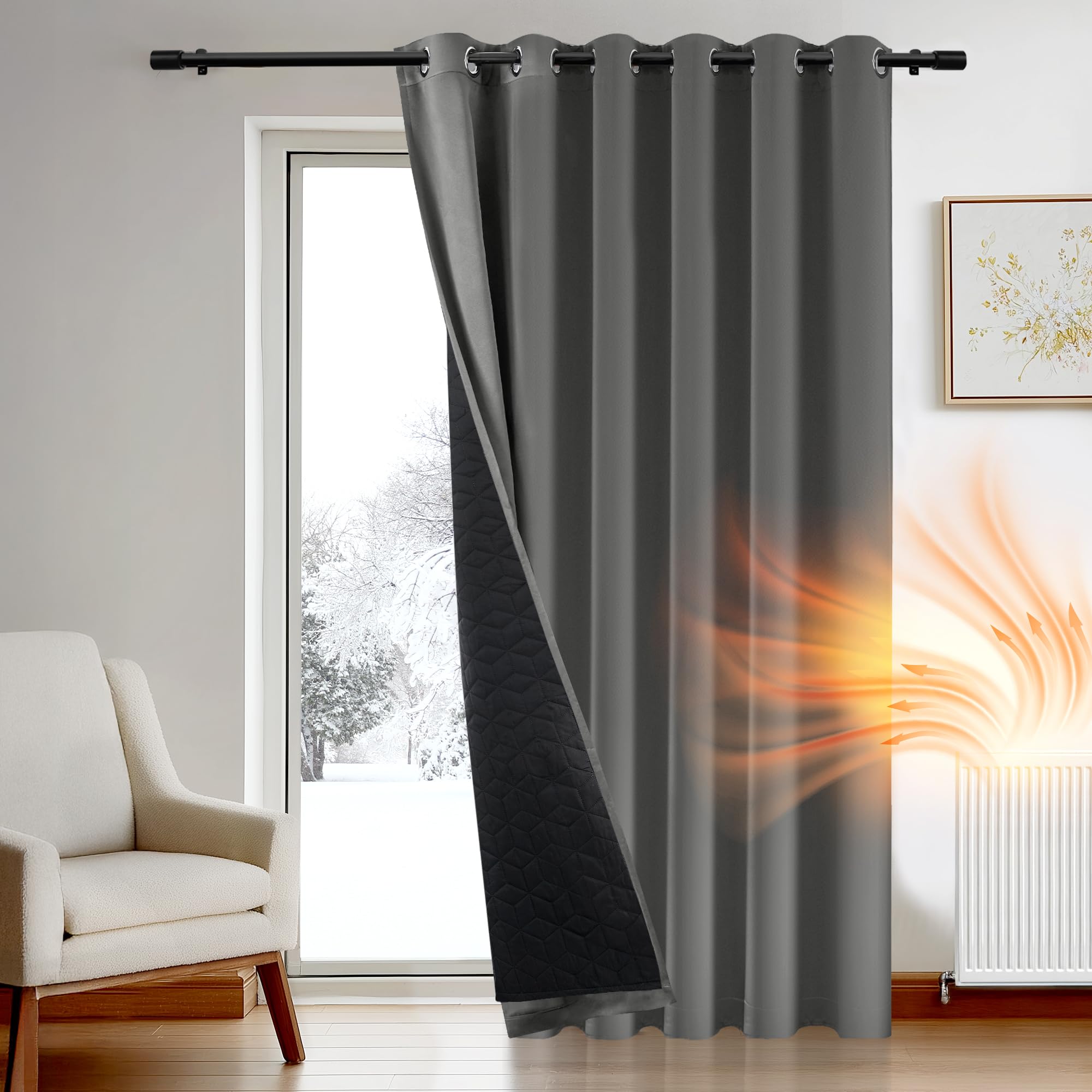 Deconovo Thermal Insulated Curtain for Door, Reduce Draughts Blackout Curtain with Thick Microfiber Quilted Lining, Eyelet Curtain for Bedroom, Light Grey, 79 x 102 Inch, 1 Panel — image 1