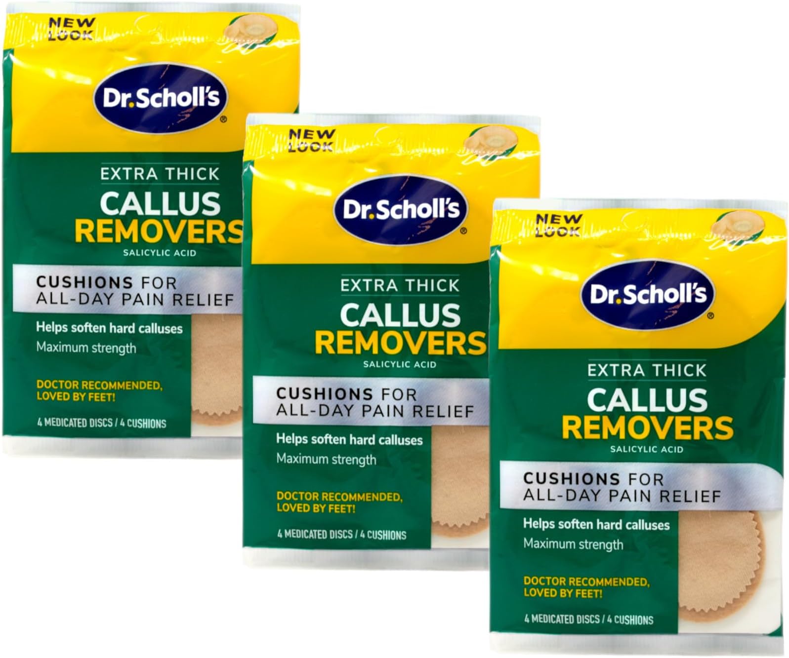 Dr. Scholl's Extra Thick Callus Removers 4 Cushions ea.(Packs of 3)