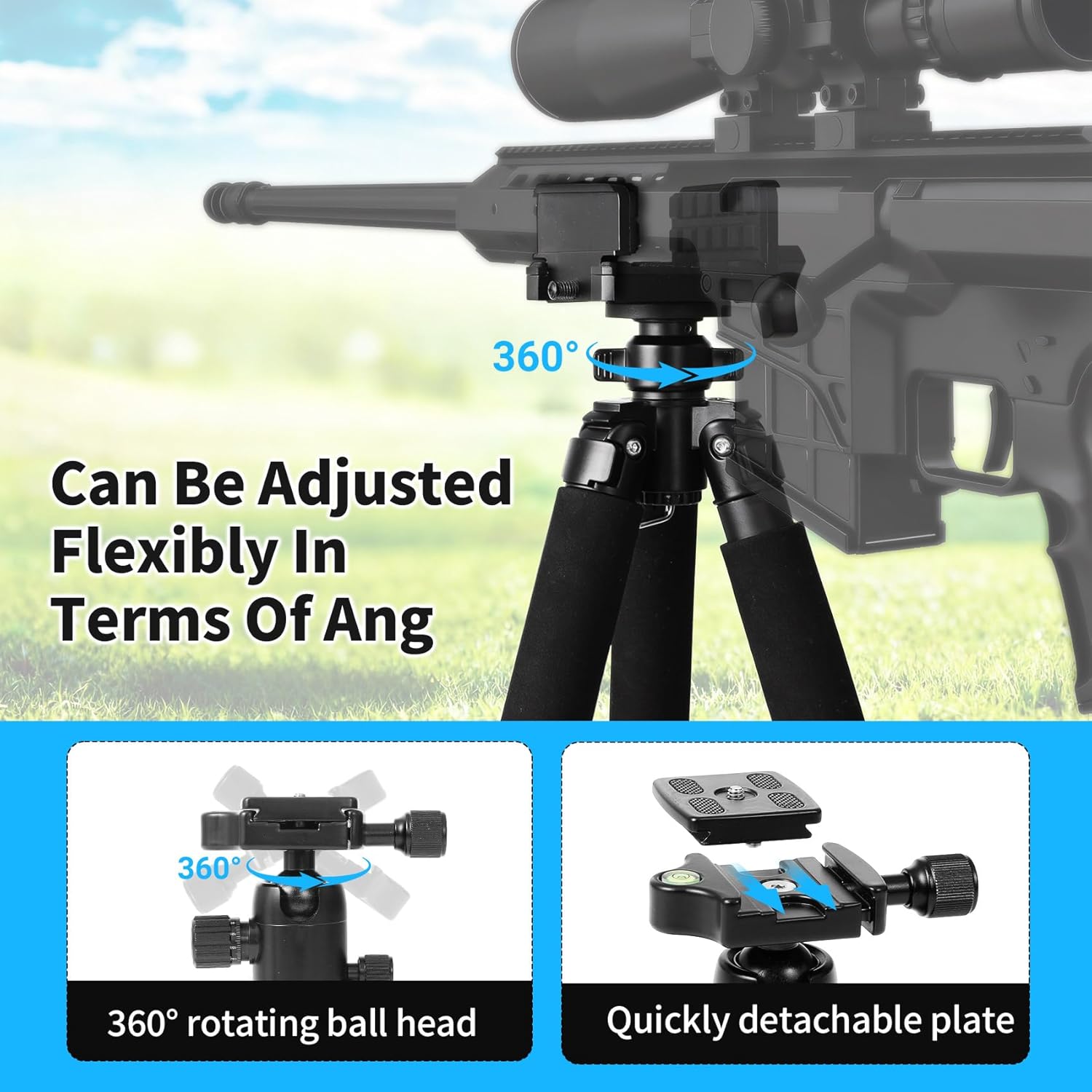 Hunting Tripod That Holds Your Rifle Steady - Adjustable Shooting Rest with 360° Ball Head for Crossbow,Camera & Spotting Scope | Lightweight Aluminum | 32"-67" Height
