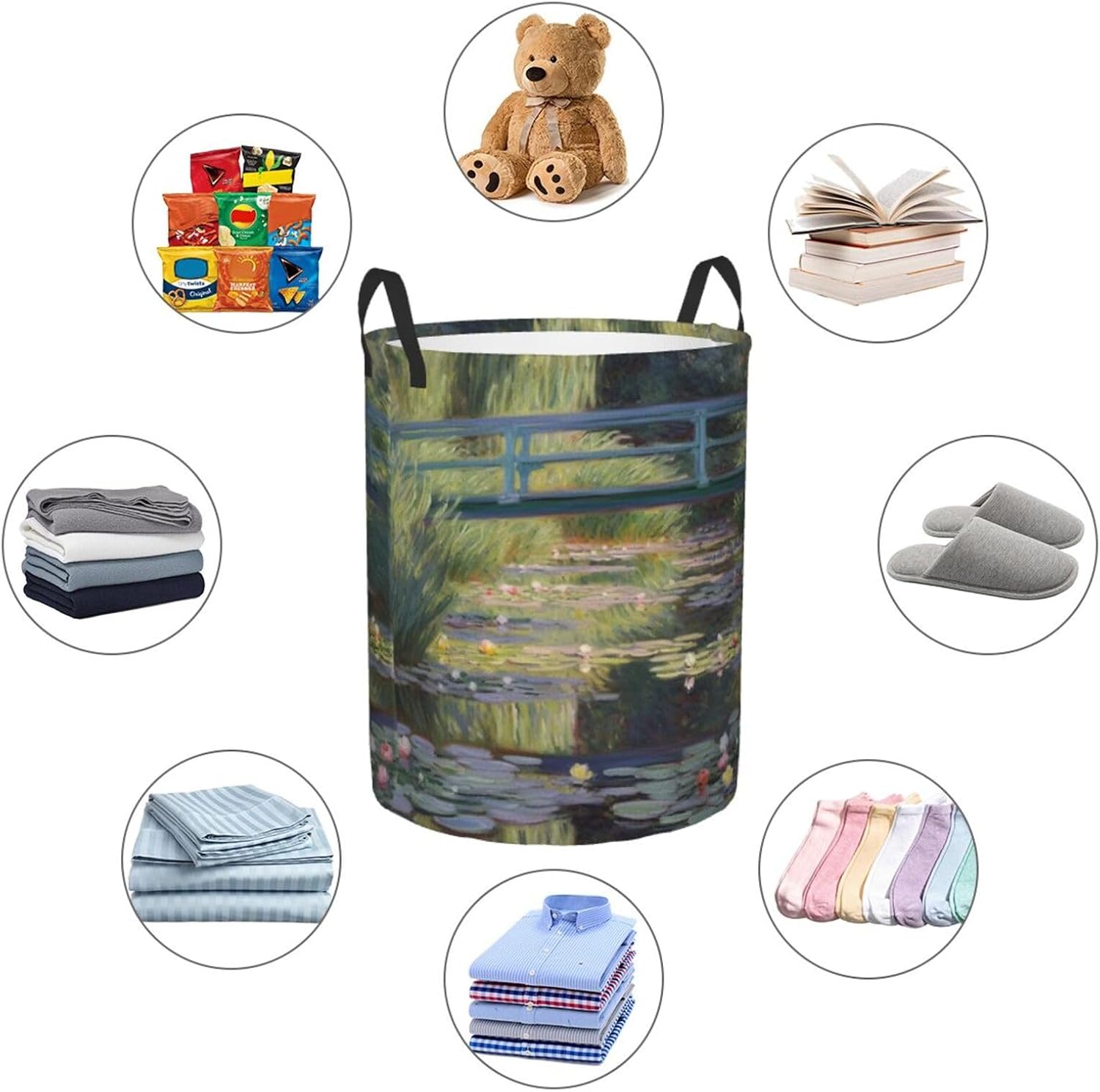 Water Lily Pond Laundry Basket With Handles Foldable Oxford Cloth Tote Bag Laundry Hamper Waterproof Clothes Storage Bucket Toy Organizer For Laundry Room/Bathroom/Bedroom/Dormitories image 4