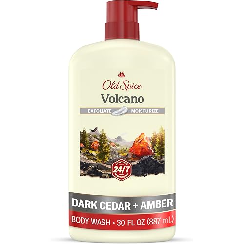 Old Spice Cleansing Body Wash for Men, 24/7 Shower Fresh with Lasting Scent, Exfoliate & Moisture, Gentle on Skin, Vitamin B3, Volcano with Dark Cedar + Amber Scent, 30 oz