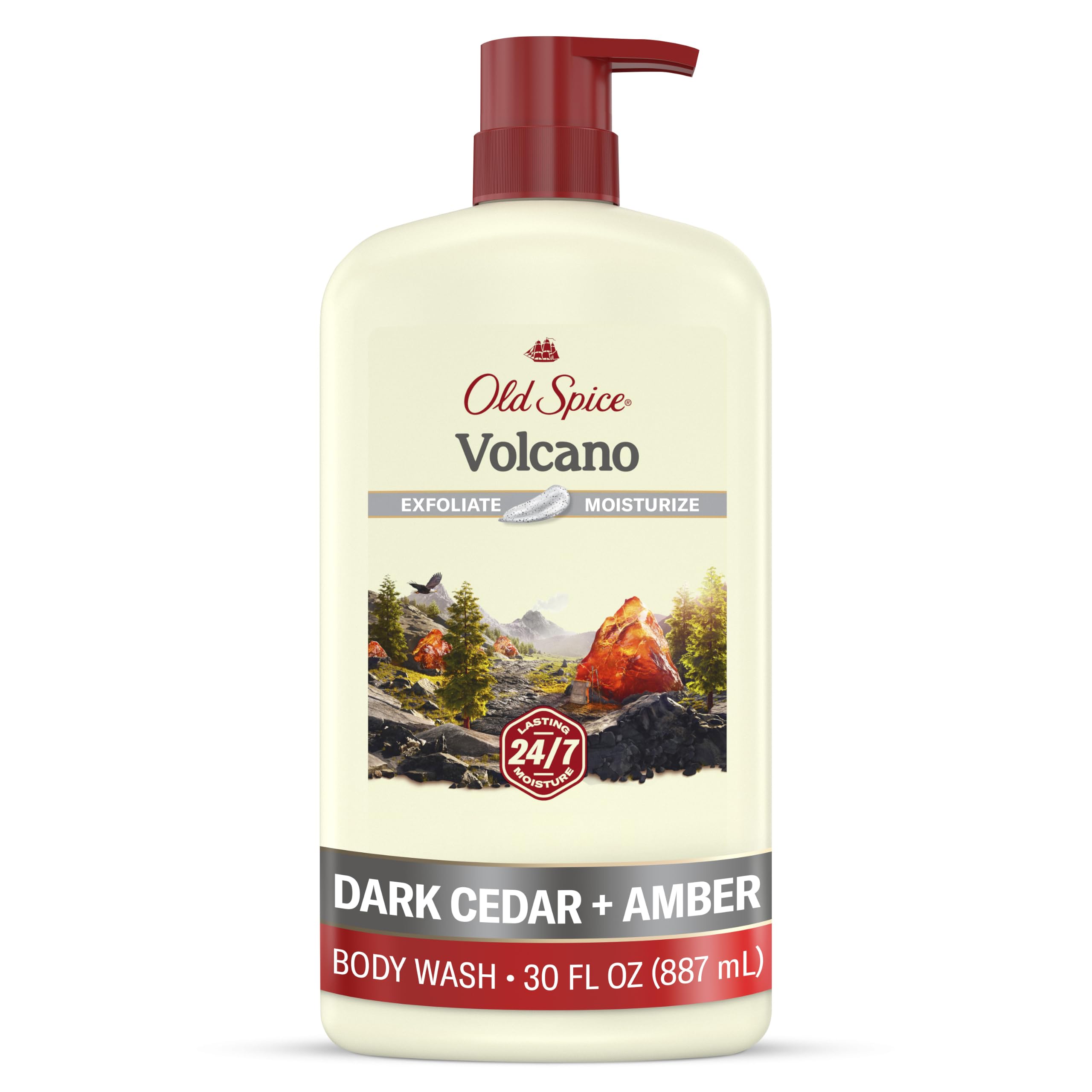 Old Spice Cleansing Body Wash for Men, 24/7 Shower Fresh with Lasting Scent, Exfoliate & Moisture, Gentle on Skin, Vitamin B3, Volcano with Dark Cedar + Amber Scent, 30 oz
