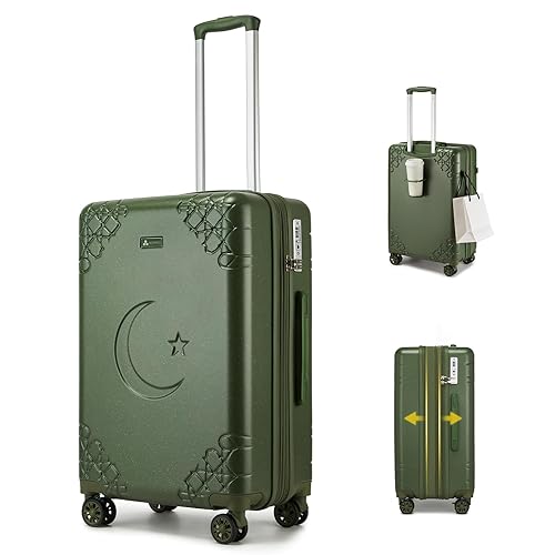 Somago Expandable Carry On luggage with Shock-Absorbing Braking Spinner Wheels Moon Star Design Hard Shell Suitcase with Cupholder TSA Lock (Army Green,Expandable 20 Inch) - Army Green - Expandable 1-Piece(20)