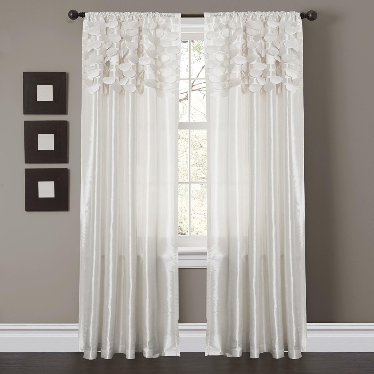 Jody Clarke Set of 2PC Circle Dream Window Curtain Panels Fully Stitched with Rod Pockets Taffeta Circular Motifs 3D Looks 55" Wide x 84" Long (White)