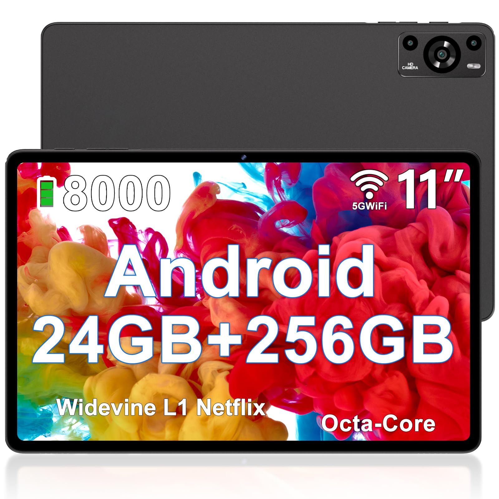 ZIOVO Tablet Android 14 Tablet 11 Pollici, 24GB RAM+256GB ROM (TF 1TB), 5G WFi Tablets, Supporto Widevine L1/Octa-Core 2.0 GHz/8000mAh/Corpo Metallico/13+5MP/BT5.0, Tablets con Custodia - Nero