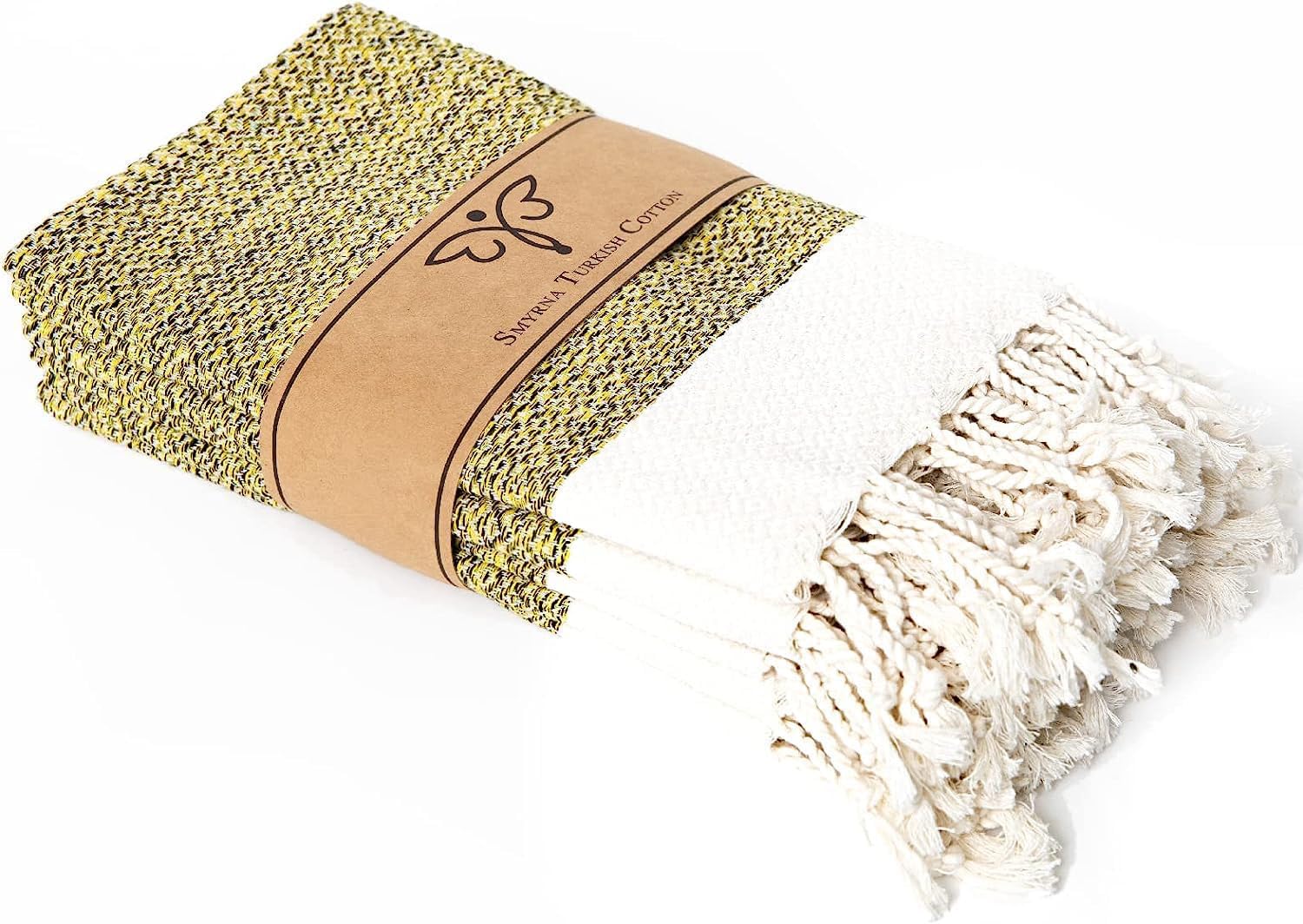 Smyrna oryginalny turecki zestaw 6 serwetek | 100% bawełna, 45 x 45 cm | dekoracyjne serwetki stołowe w stylu boho na stół w jadalni | uniwersalna serwetka materiałowa na kolację, ślub i imprezy (żółta)