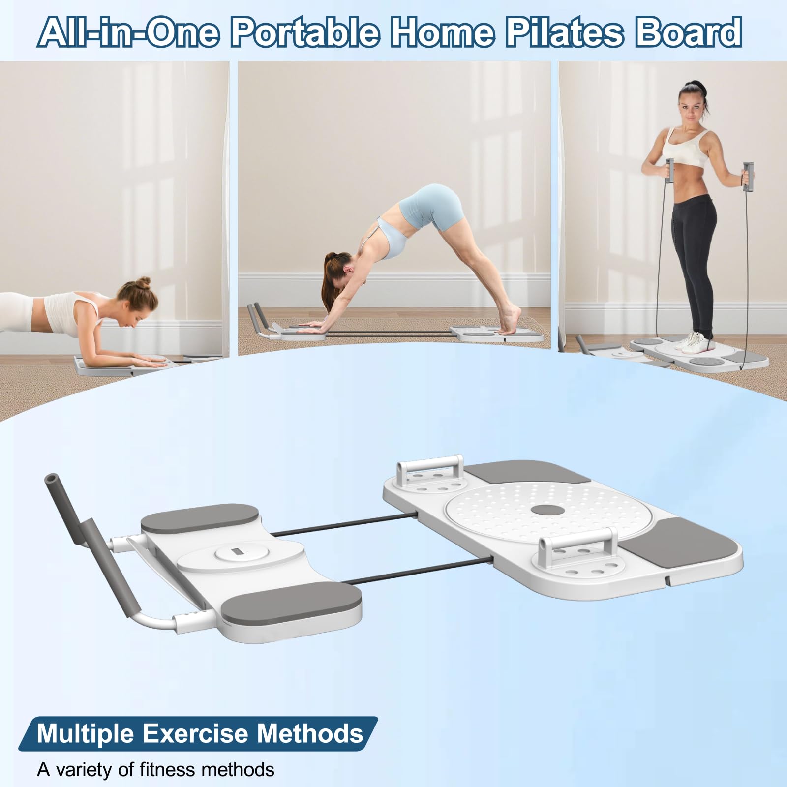 Pilates Board, 5 in 1 multifunzione Pilates Reformer Equipment, Ab Core Trainer con contatore, set di pilates a casa, con elastici, per uso domestico, allenamento completo del corpo, allenamento